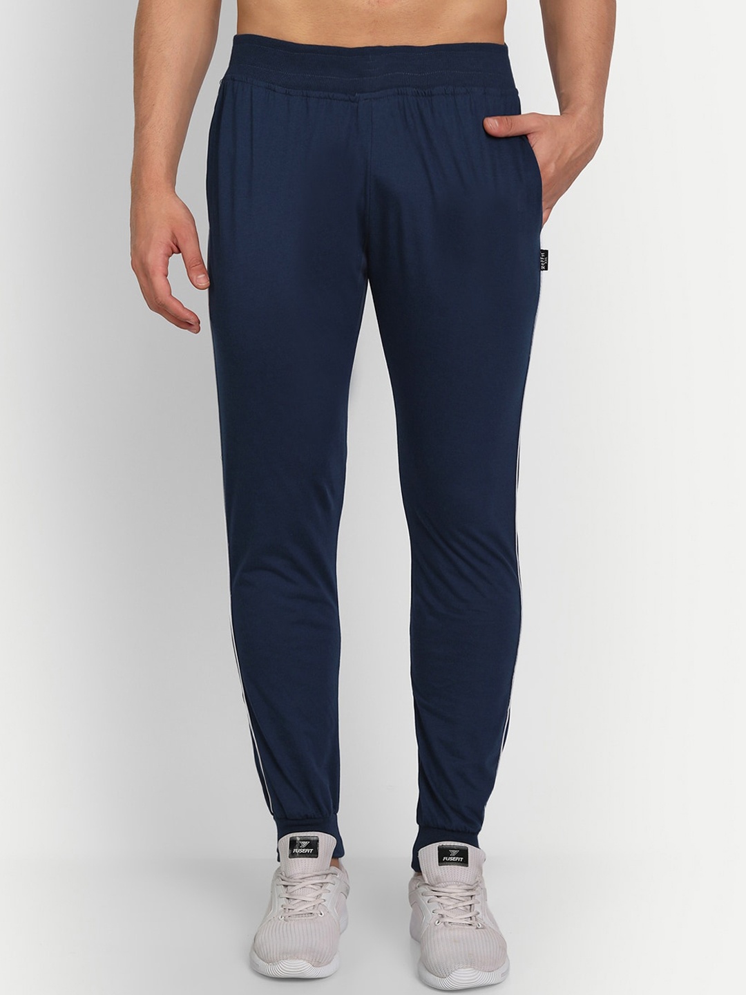 

ZEFFIT Men Cotton Mid Rise Joggers, Blue