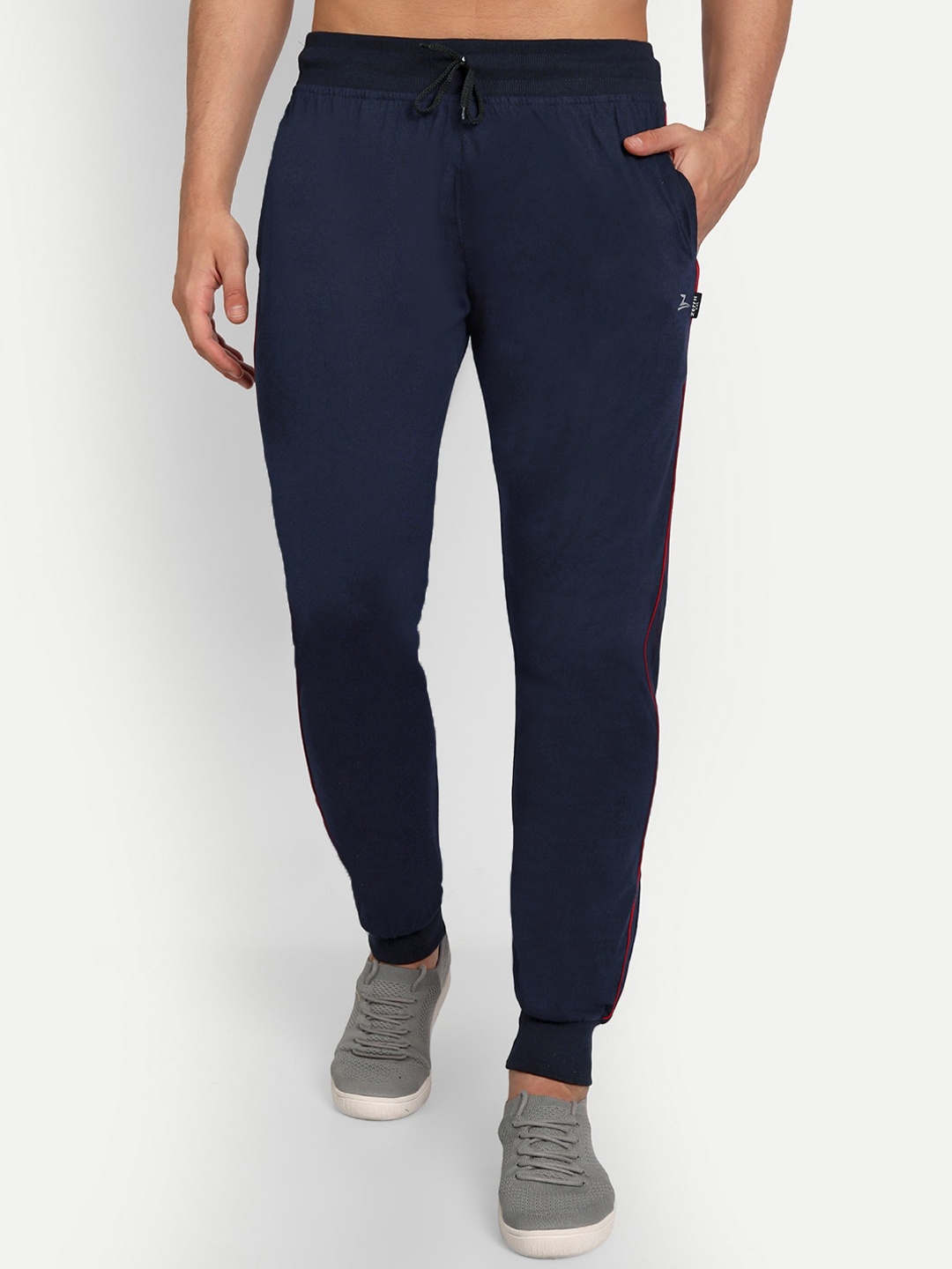 

ZEFFIT Men Cotton Mid-Rise Joggers, Navy blue