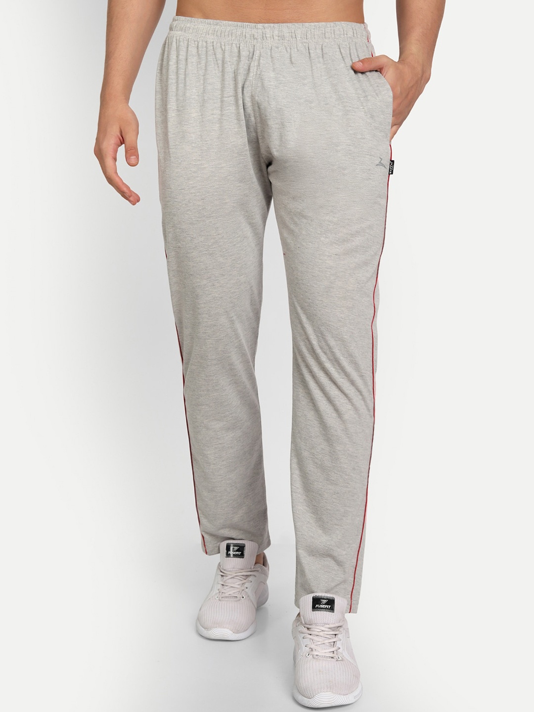 

ZEFFIT Men Side Stripe Cotton Track Pants, Grey