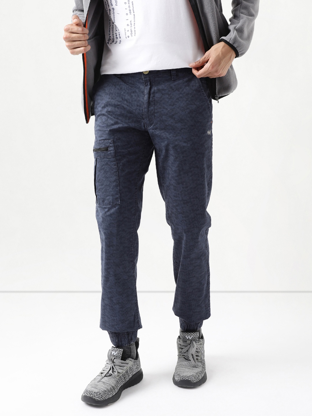 

Wildcraft Men Printed Joggers Trousers, Navy blue