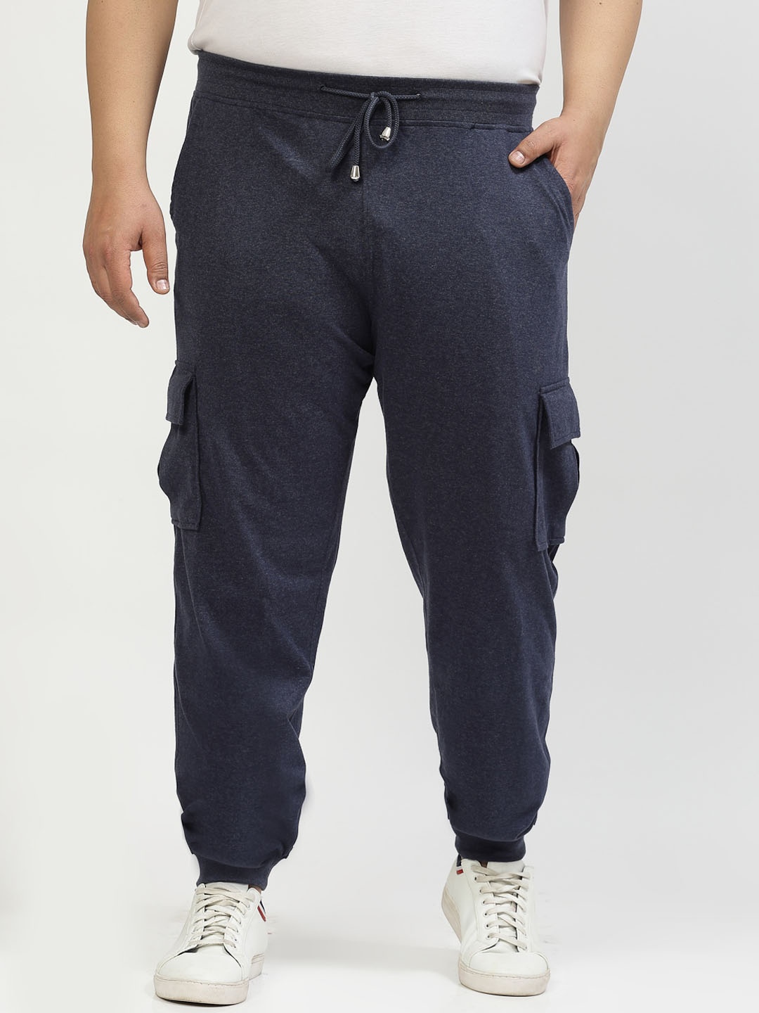 

plusS Men Navy Blue Mid-Rise Cotton Joggers