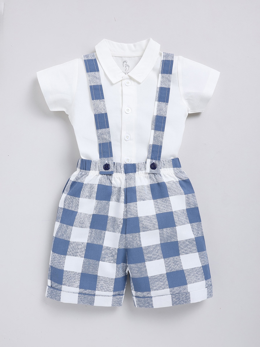 

BABY GO Infant Boys Checked Cotton Dungarees With Shirt, Navy blue