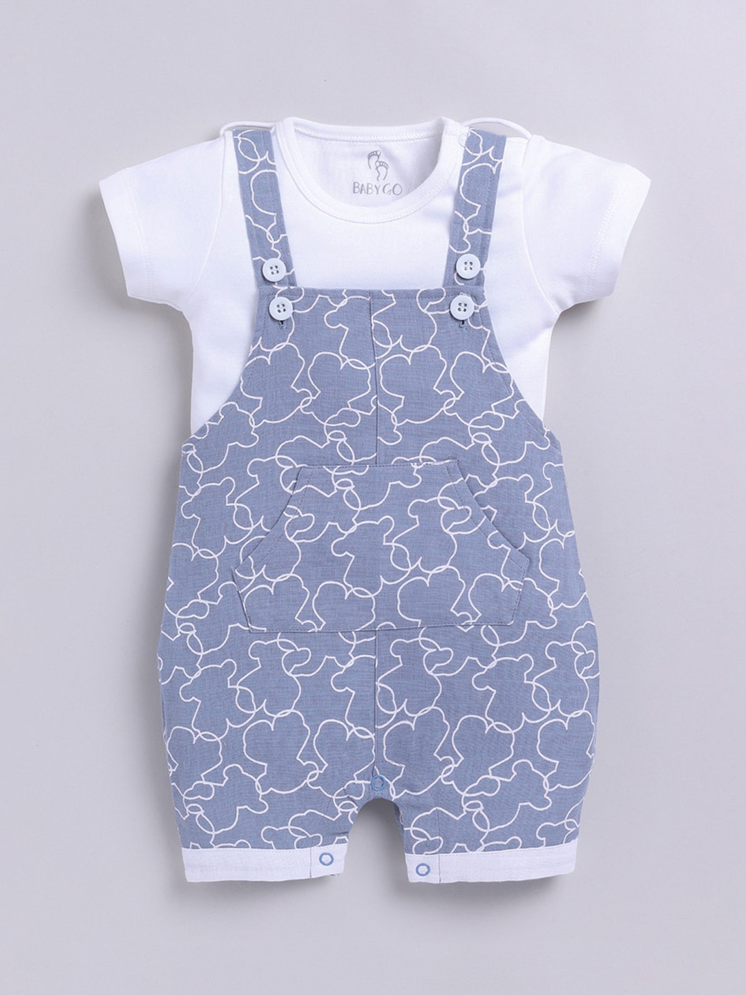 

BABY GO Boys Printed Pure Cotton Dungaree with T-shirt, Blue