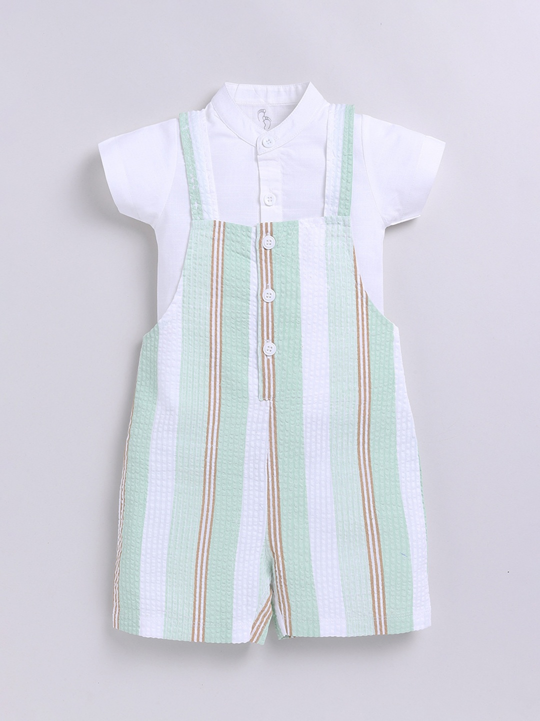 

BABY GO Infant Boys Striped Pure Cotton Straight Leg Dungaree With Shirt, Green