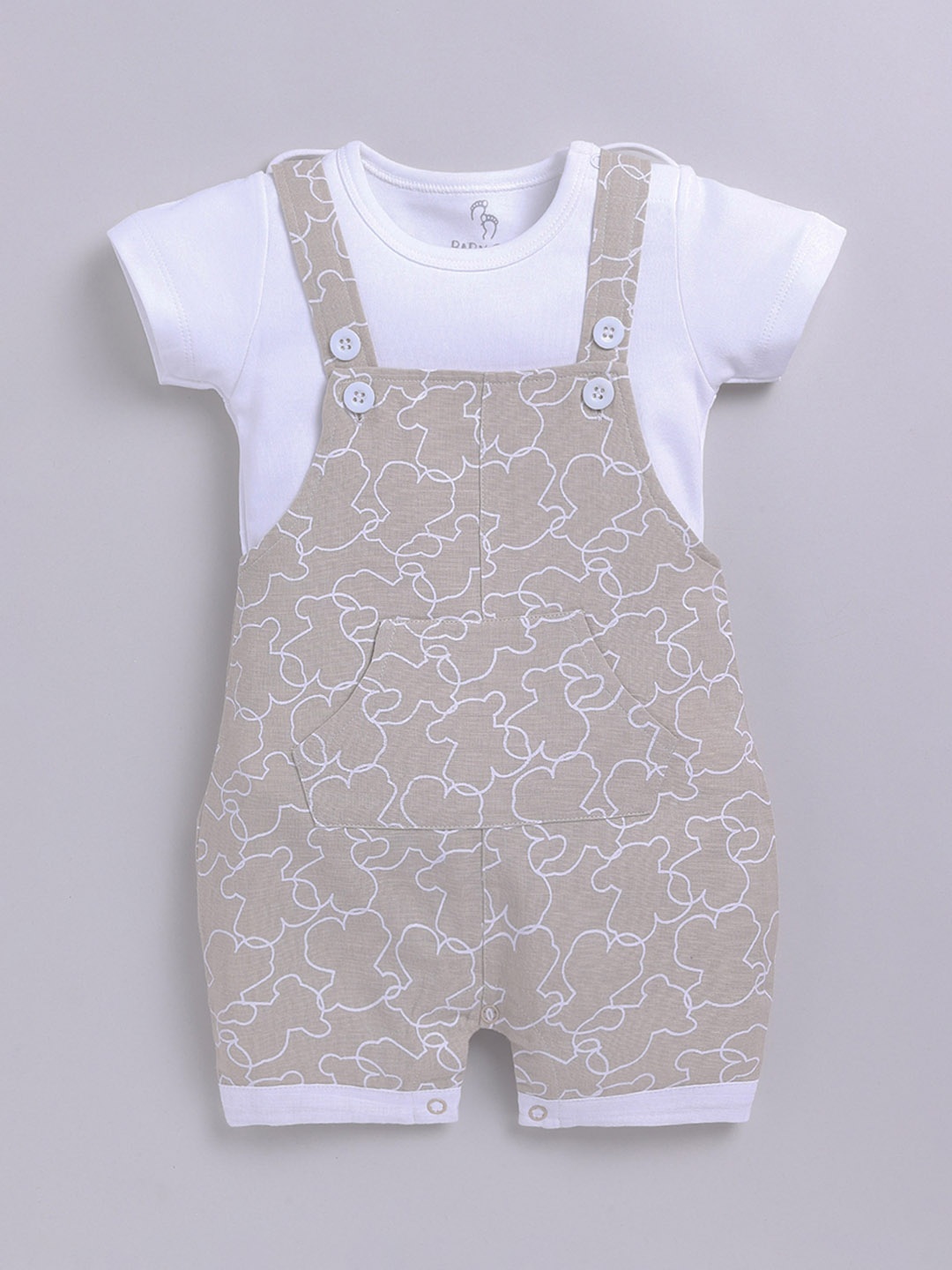 

BABY GO Boys Graphic Printed Pure Cotton Dungaree With T-Shirt, Beige
