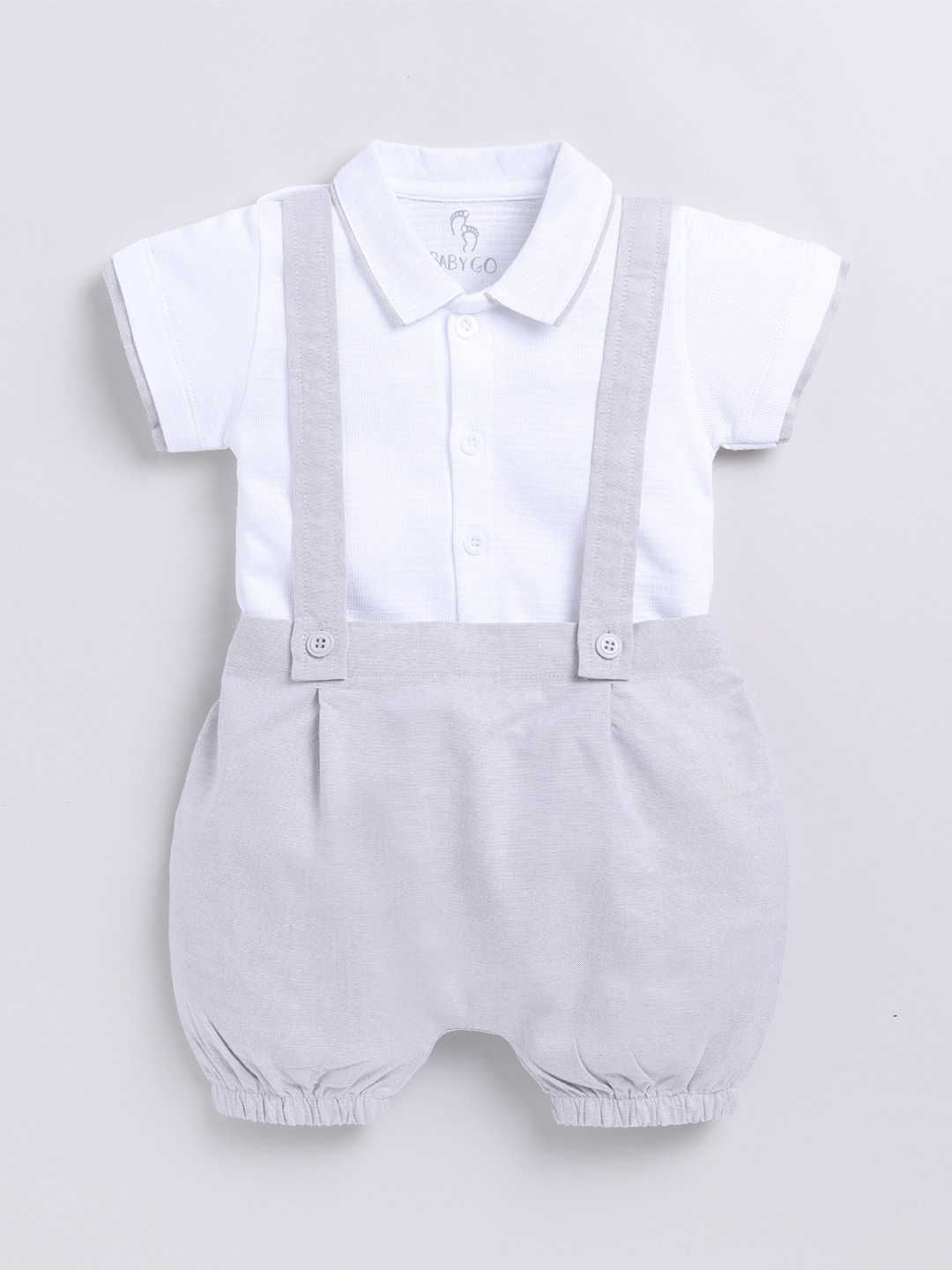 

BABY GO Boys Pure Cotton Straight Fit Dungarees & Shirt, Grey