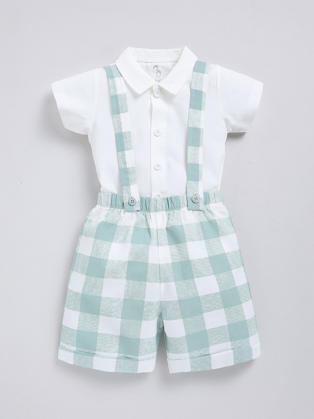 

BABY GO Infant Boys Checked Pure Cotton Straight Leg Dungaree With Shirt, Green