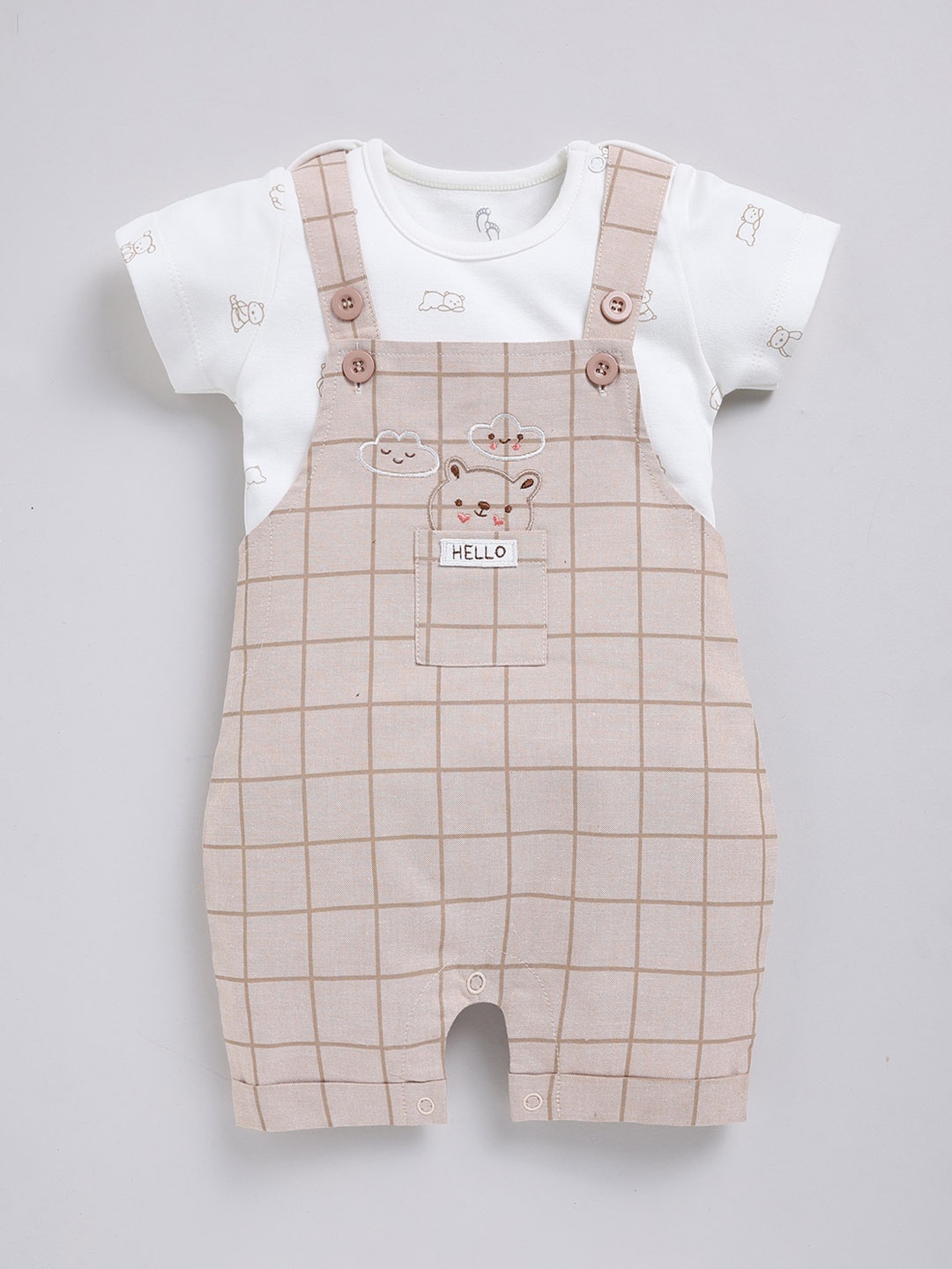 

BABY GO Infants Boys Checked Pure Cotton Straight Fit Dungarees, Beige