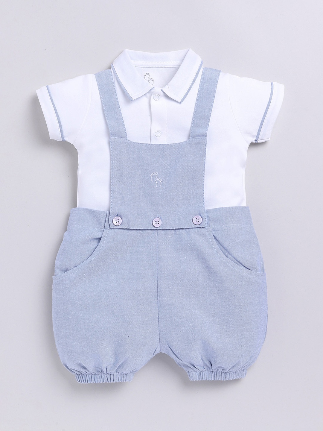 

BABY GO Infant Boys Pure Cotton Tapered Fit Dungaree With T-shirt, Blue