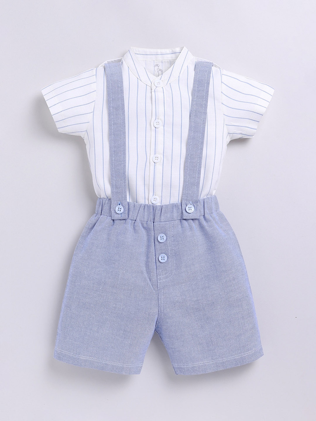 

BABY GO Boys Printed Pure Cotton Dungaree With Shirt, Blue