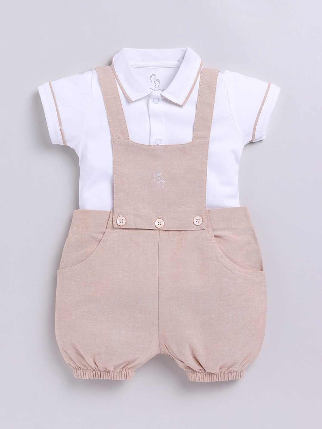 

BABY GO Infant Boys Pure Cotton Straight Leg Dungaree With T-shirt, Beige