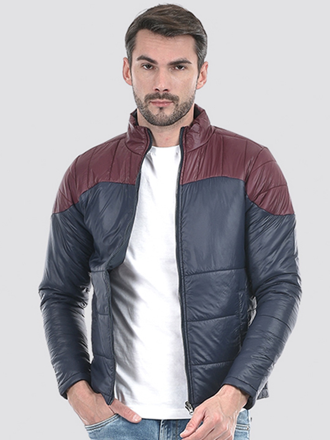 

Lawman pg3 Men Striped Reversible Crop Puffer Jacket, Blue