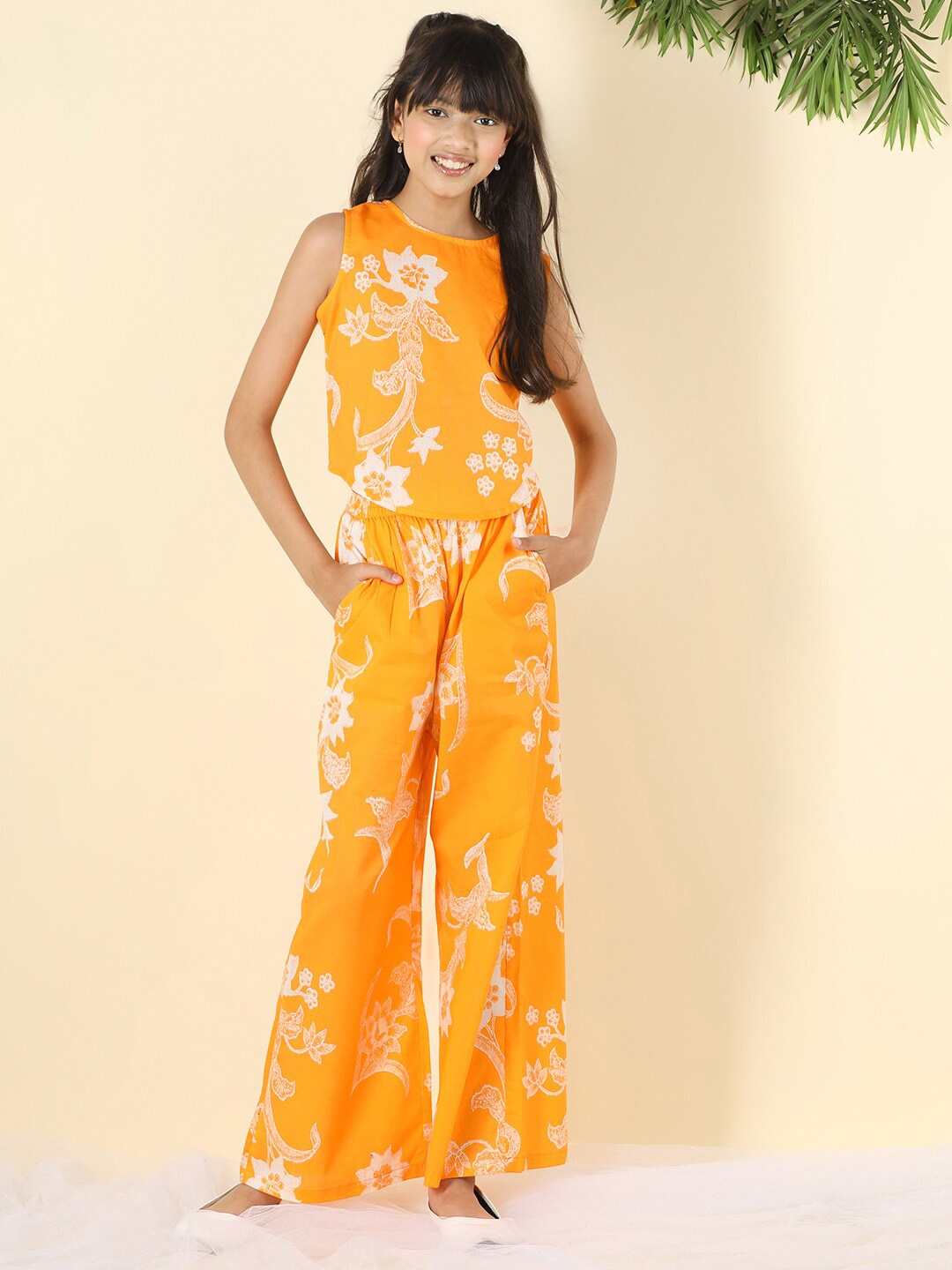 

Cutiekins Girls Printed Top & Palazzos Clothing Set, Orange