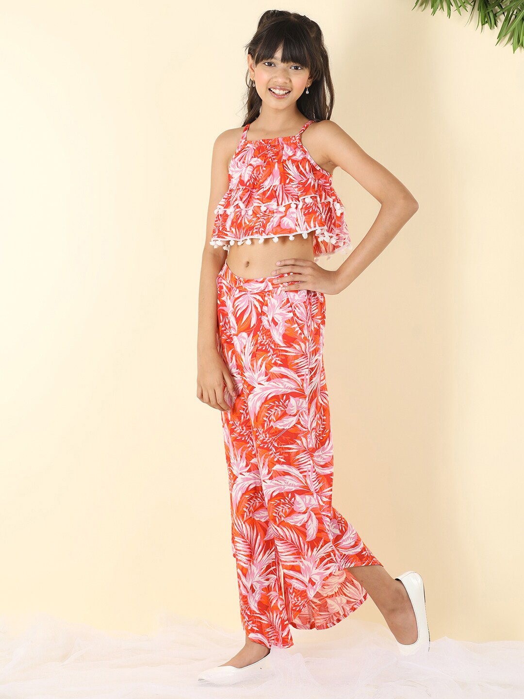 

Cutiekins Girls Printed Top & Palazzos Clothing Set, Orange