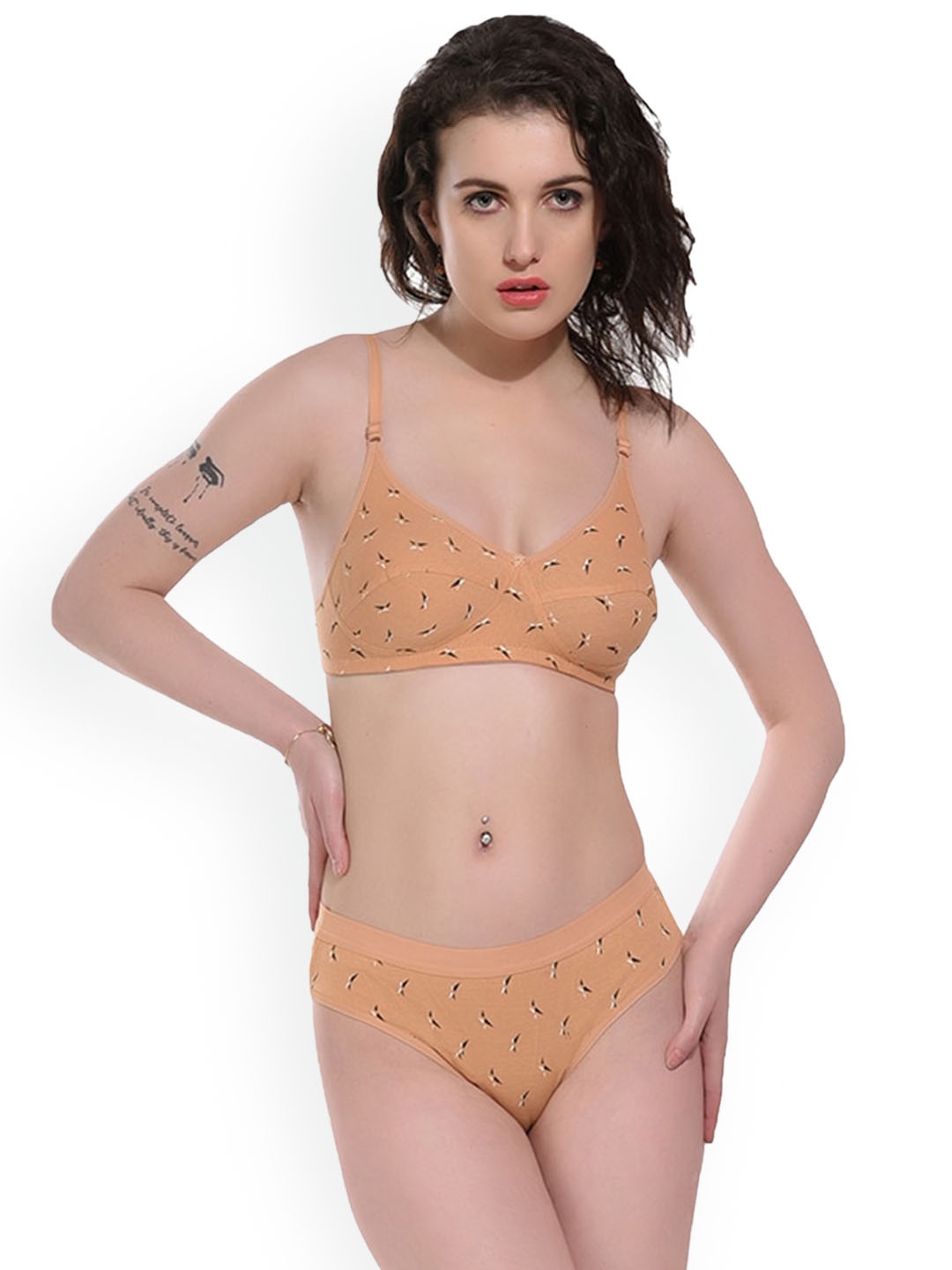 

FiveFlag Printed Non-Wired Lingerie Set, Beige