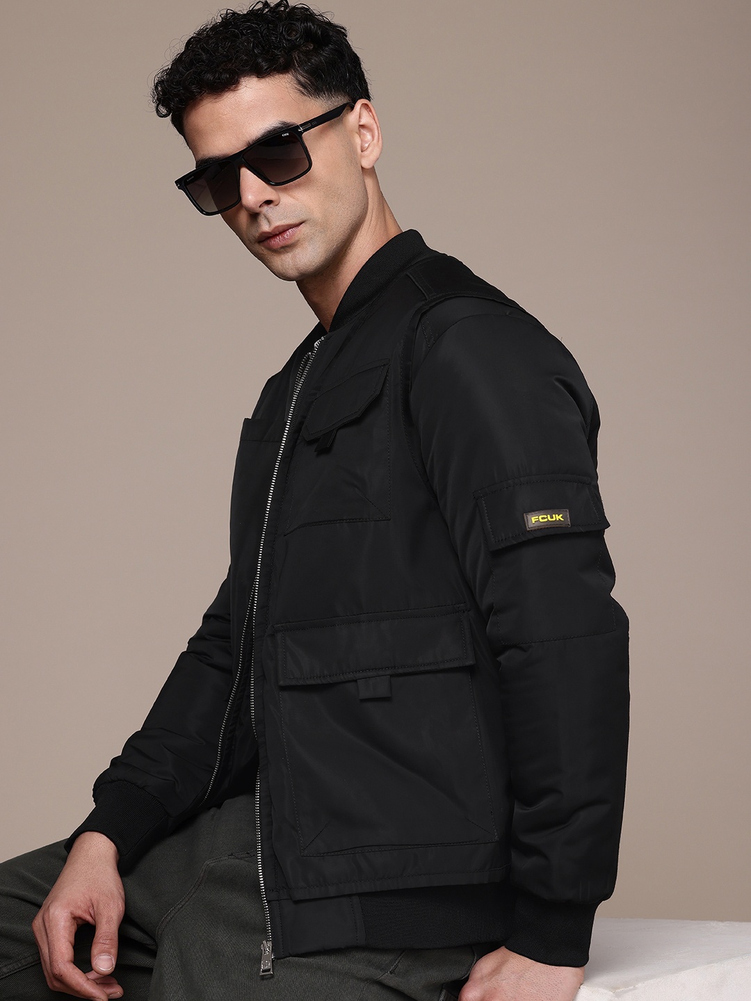 

FCUK Mock Collar Padded Bomber Jacket, Black