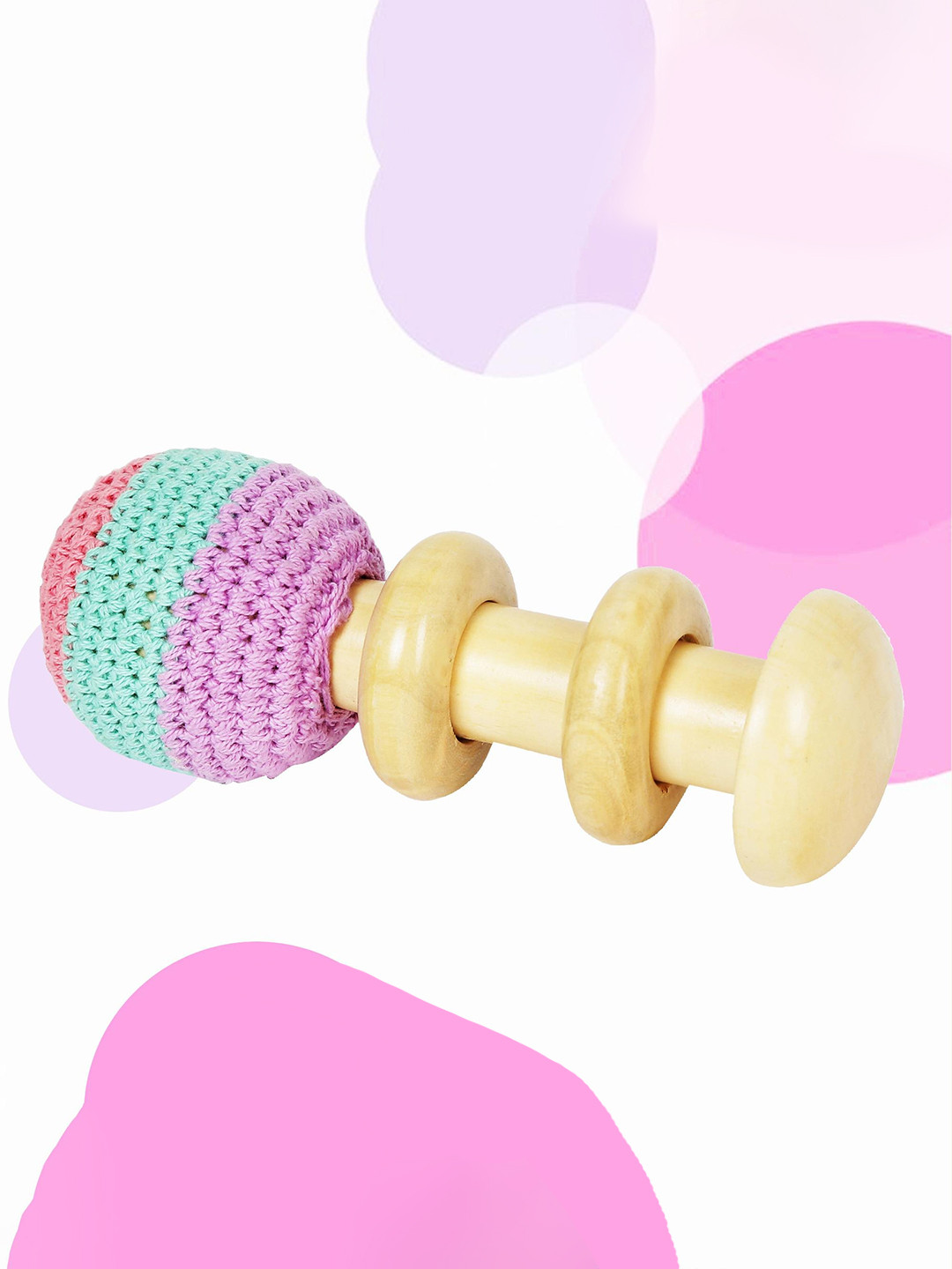 

Shumee Toys Kids Shumee Wooden non-toxic Crochet Shaker Rattle for sounds Textures, Cream