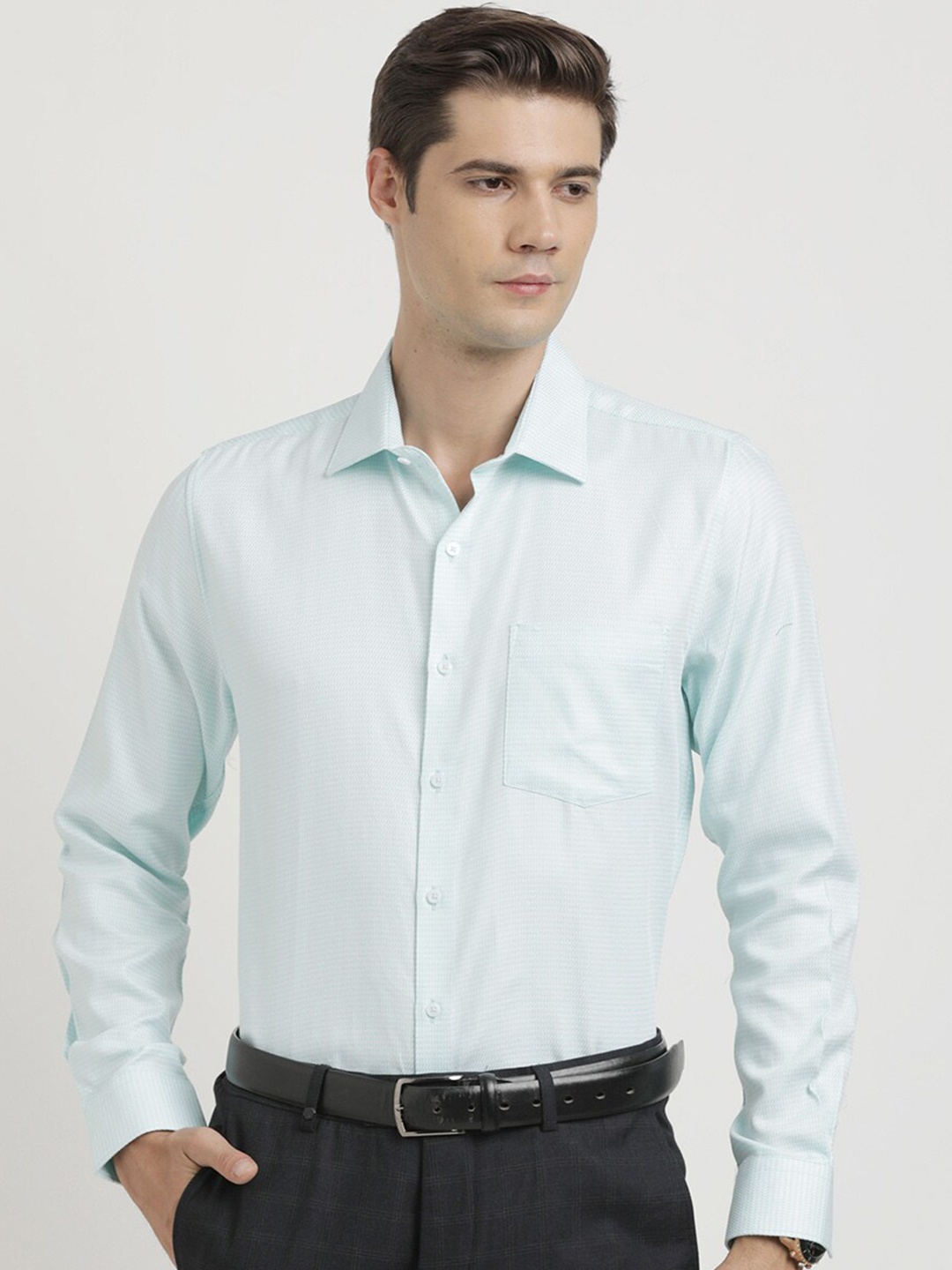 

Turtle Classic Spread Collar Slim Fit Opaque Cotton Formal Shirt, Sea green