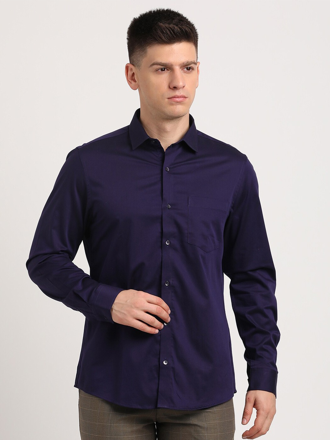 

Turtle Classic Slim Fit Long Sleeves Spread Collar Cotton Opaque Party Shirt, Purple