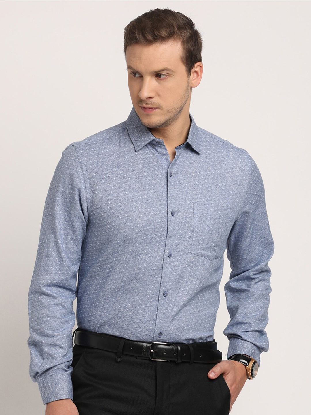 

Turtle Spread Collar Long Sleeves Classic Slim Fit Cotton Formal Shirt, Blue