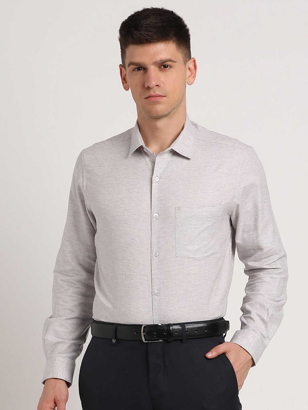 

Turtle Classic Spread Collar Long Sleeves Cotton Formal Shirt, Grey