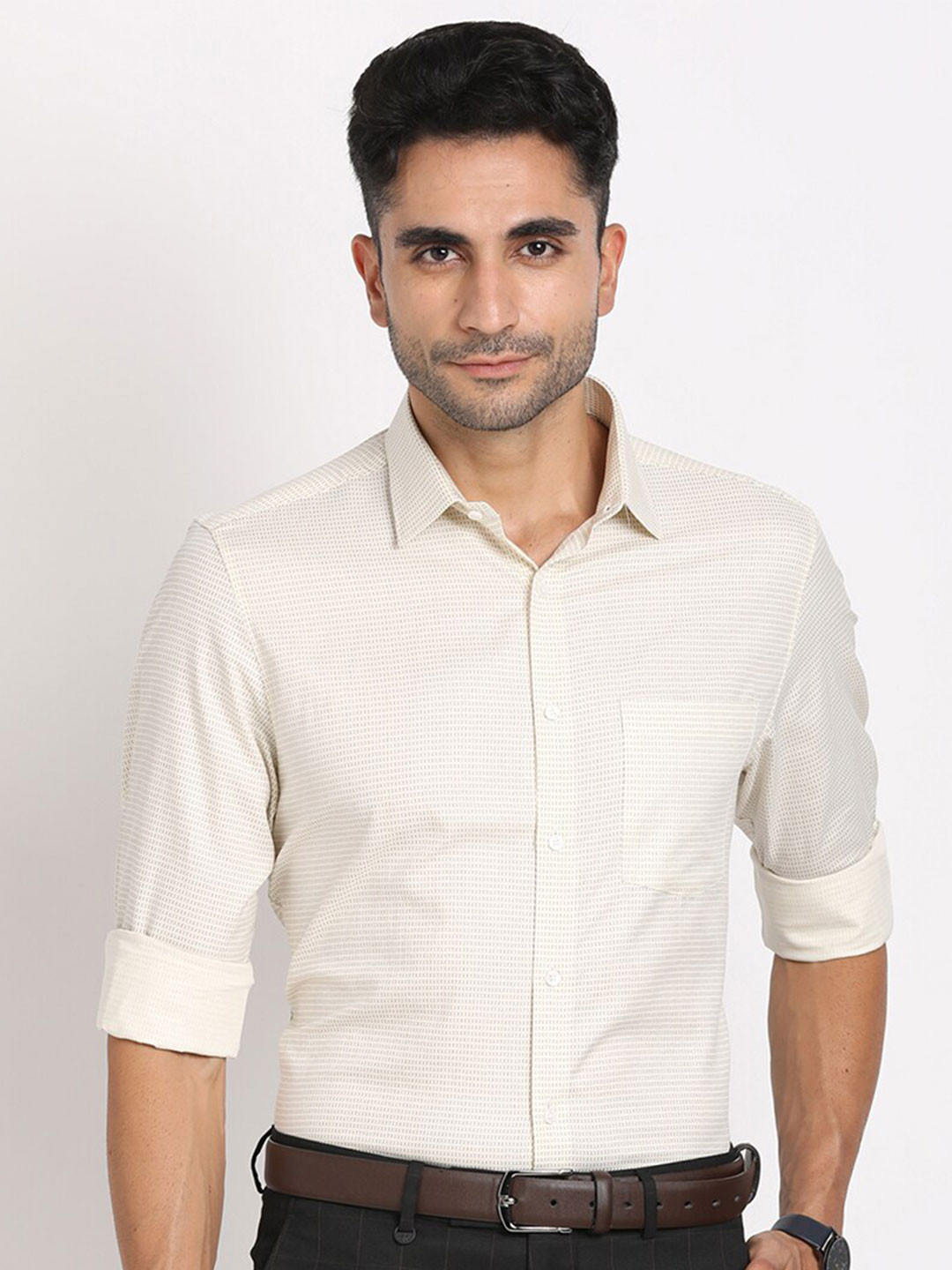 

Turtle Slim Fit Spread Collar Long Sleeves Formal Shirt, Cream