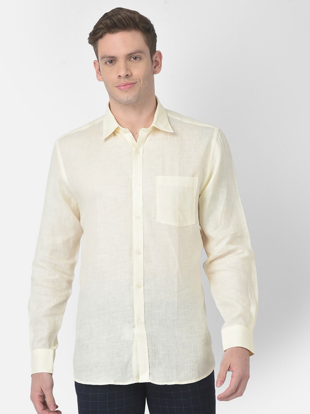 

Turtle Classic Long Sleeves Spread Collar Linen Opaque Formal Shirt, Cream