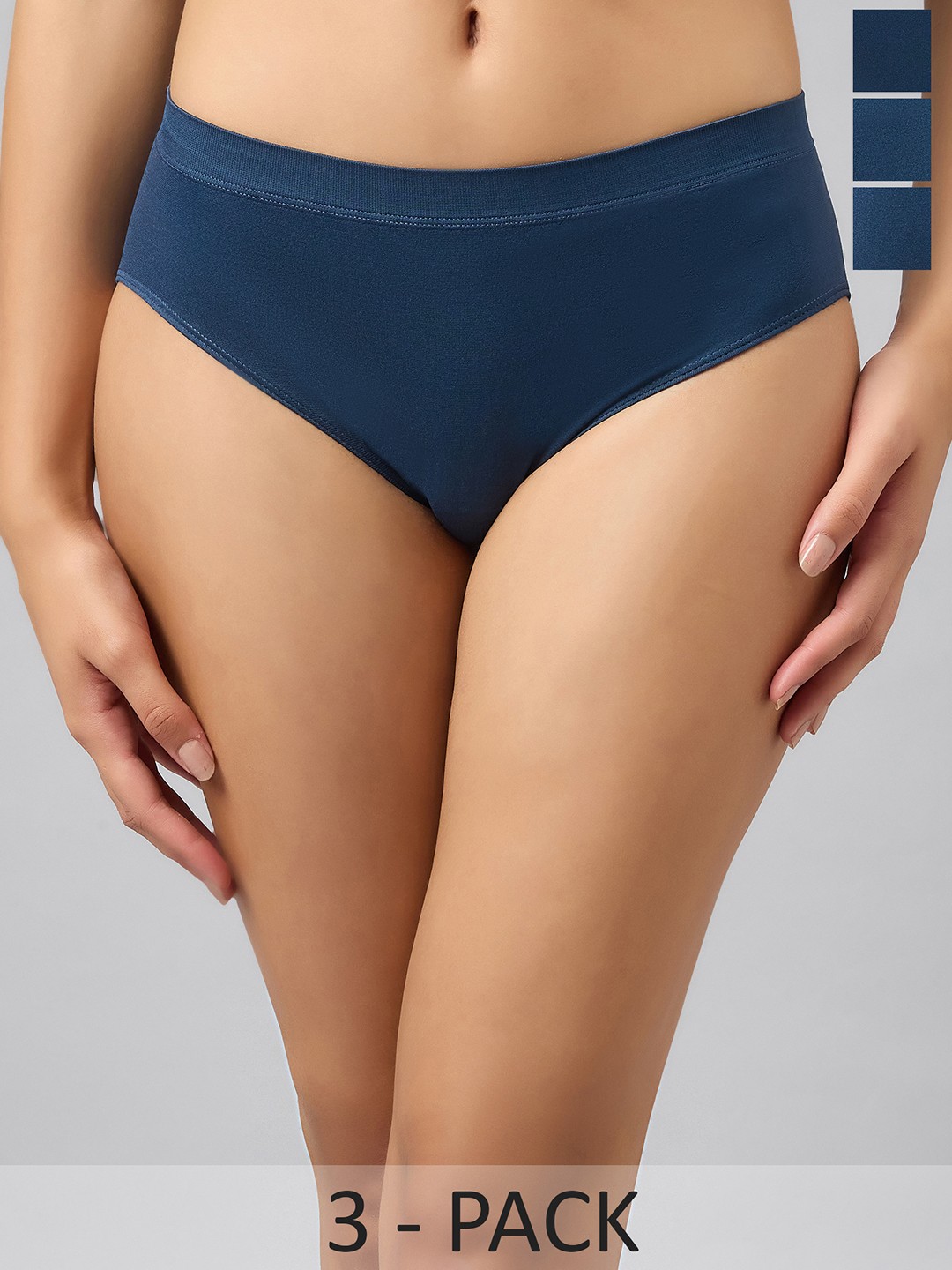 

DressBerry Seamless Pack Of 3 Mid-Rise Cotton Basic Briefs, Navy blue