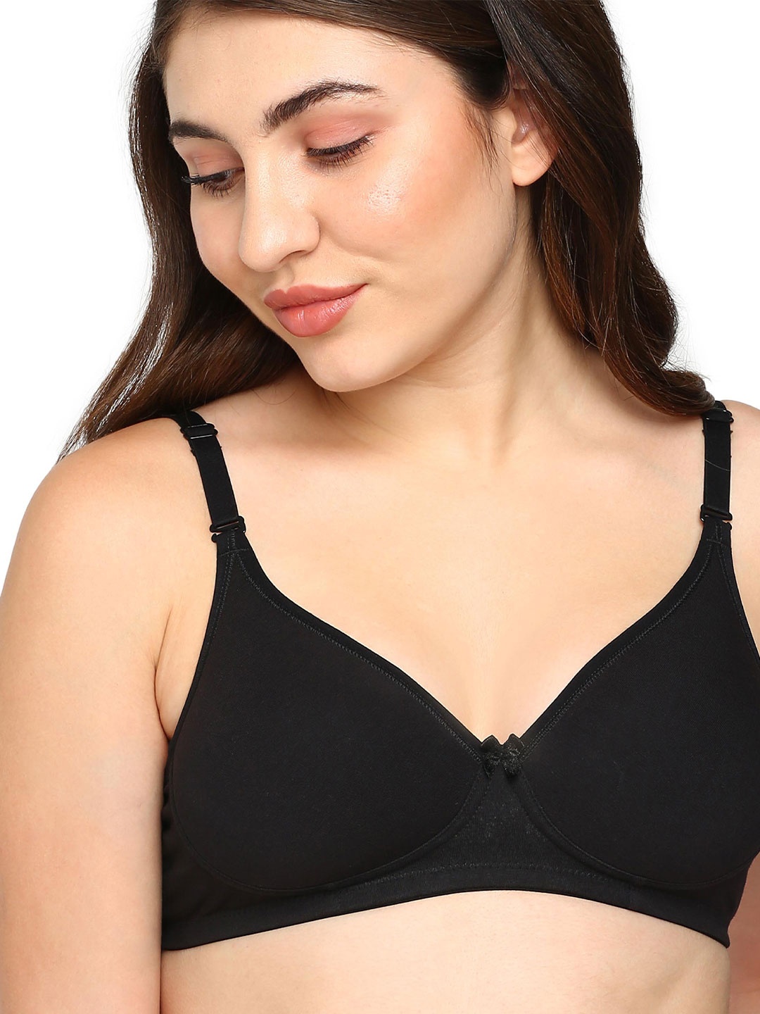 

BLOSSOM Women Seamless Lightly Padded Removable Straps T-shirt Bra, Black
