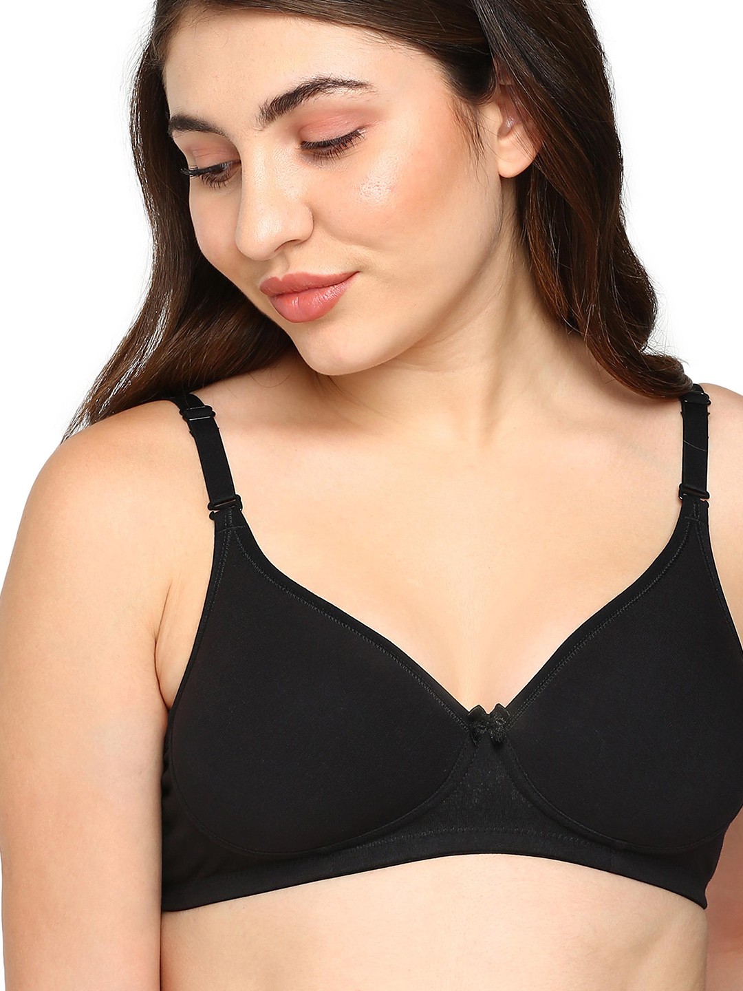 

BLOSSOM Women Seamless Lightly Padded Removable Straps T-shirt Bra, Black