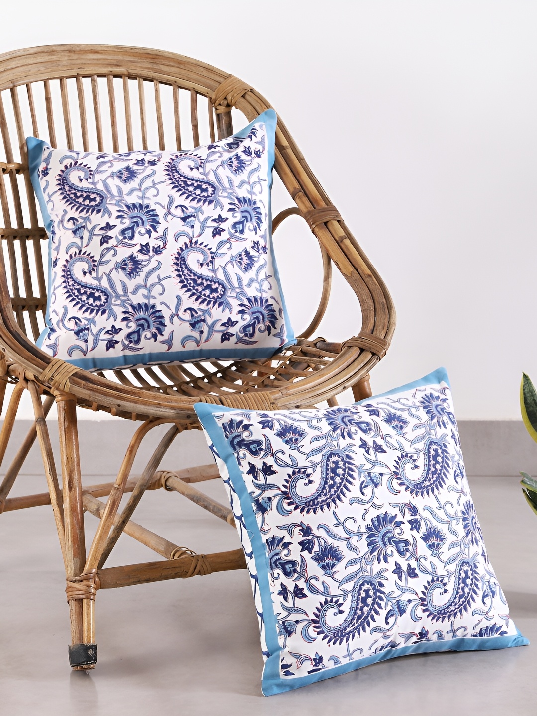 

HANDICRAFT PALACE Blue & White 2 Pieces Ethnic Motifs Cotton Square Cushion Covers