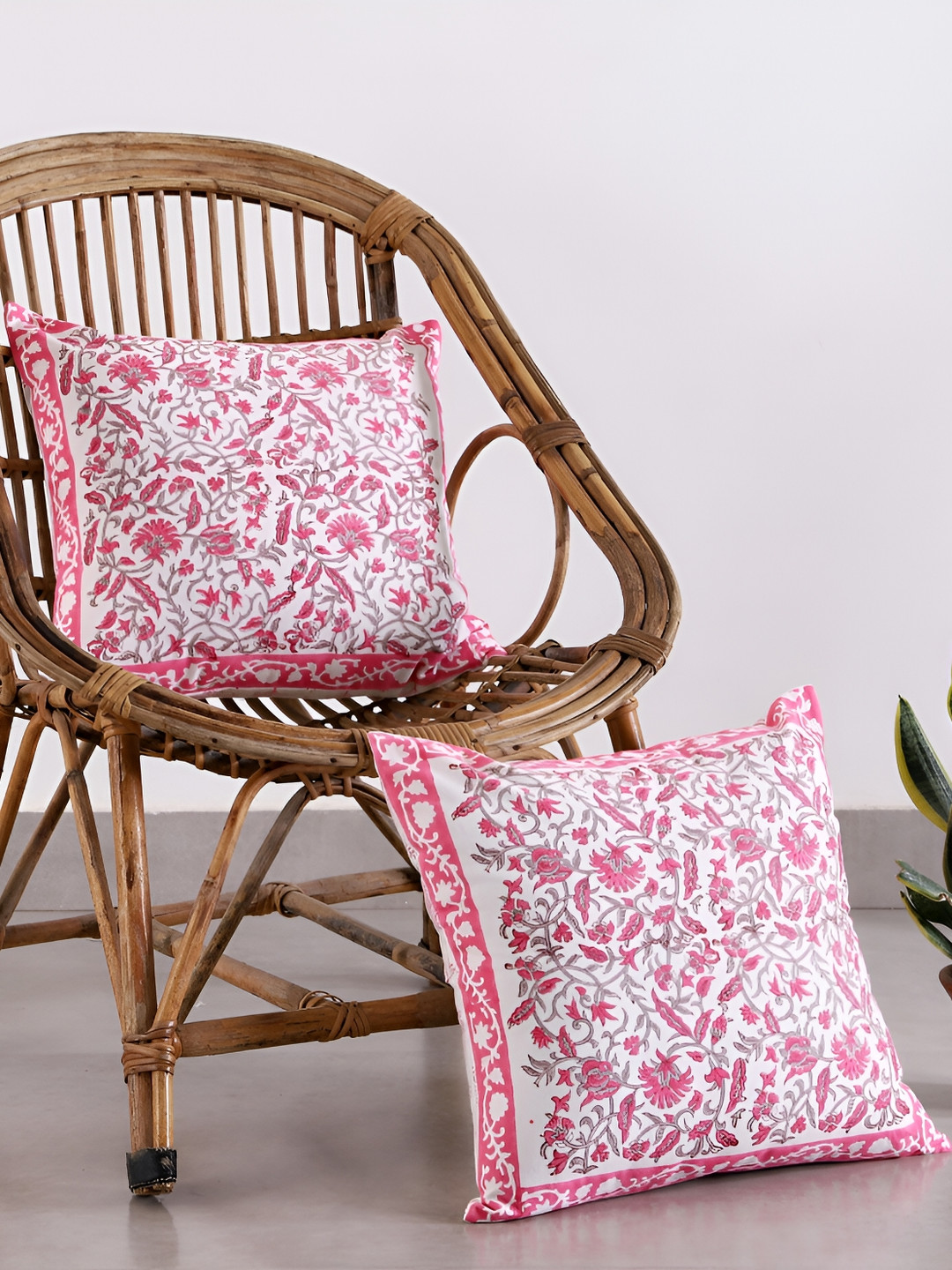 

HANDICRAFT PALACE Pink & White 2 Pieces Floral Cotton Square Cushion Covers