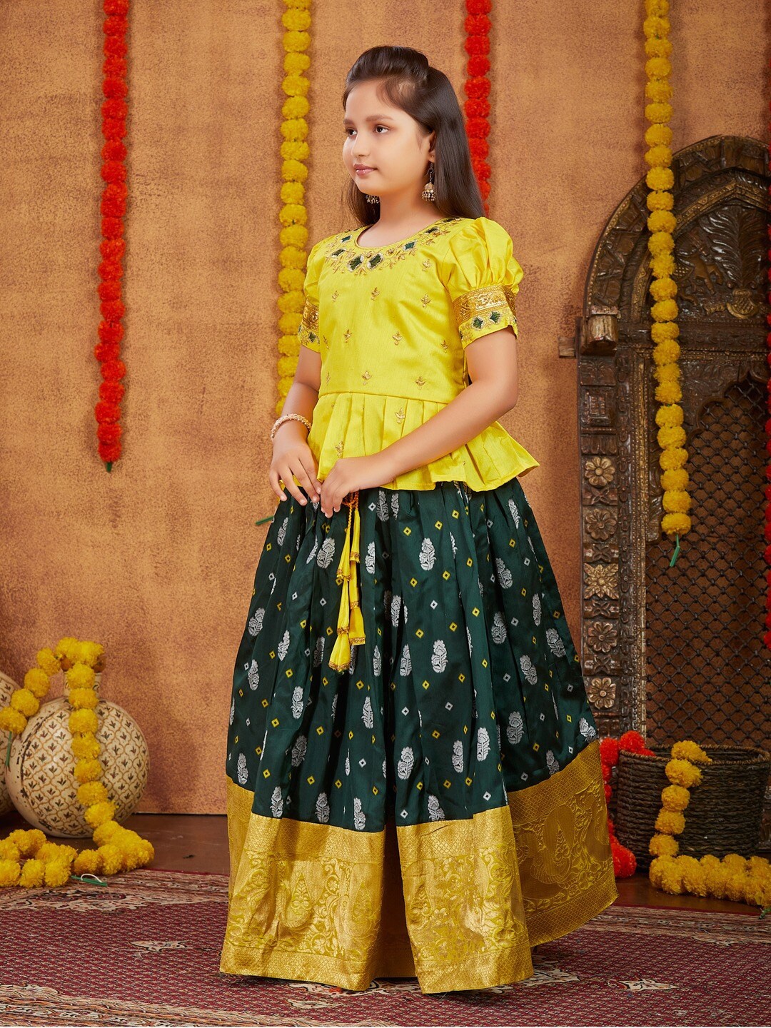 

BAESD Girls Embroidered Ready to Wear Lehenga & Blouse, Yellow