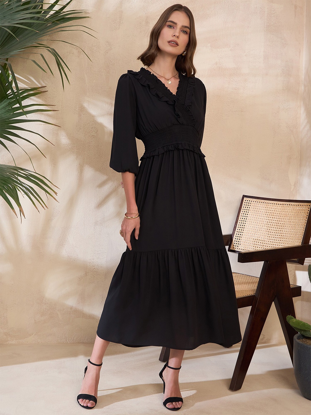 

KASSUALLY Ruffled A-Line Midi Dress, Black