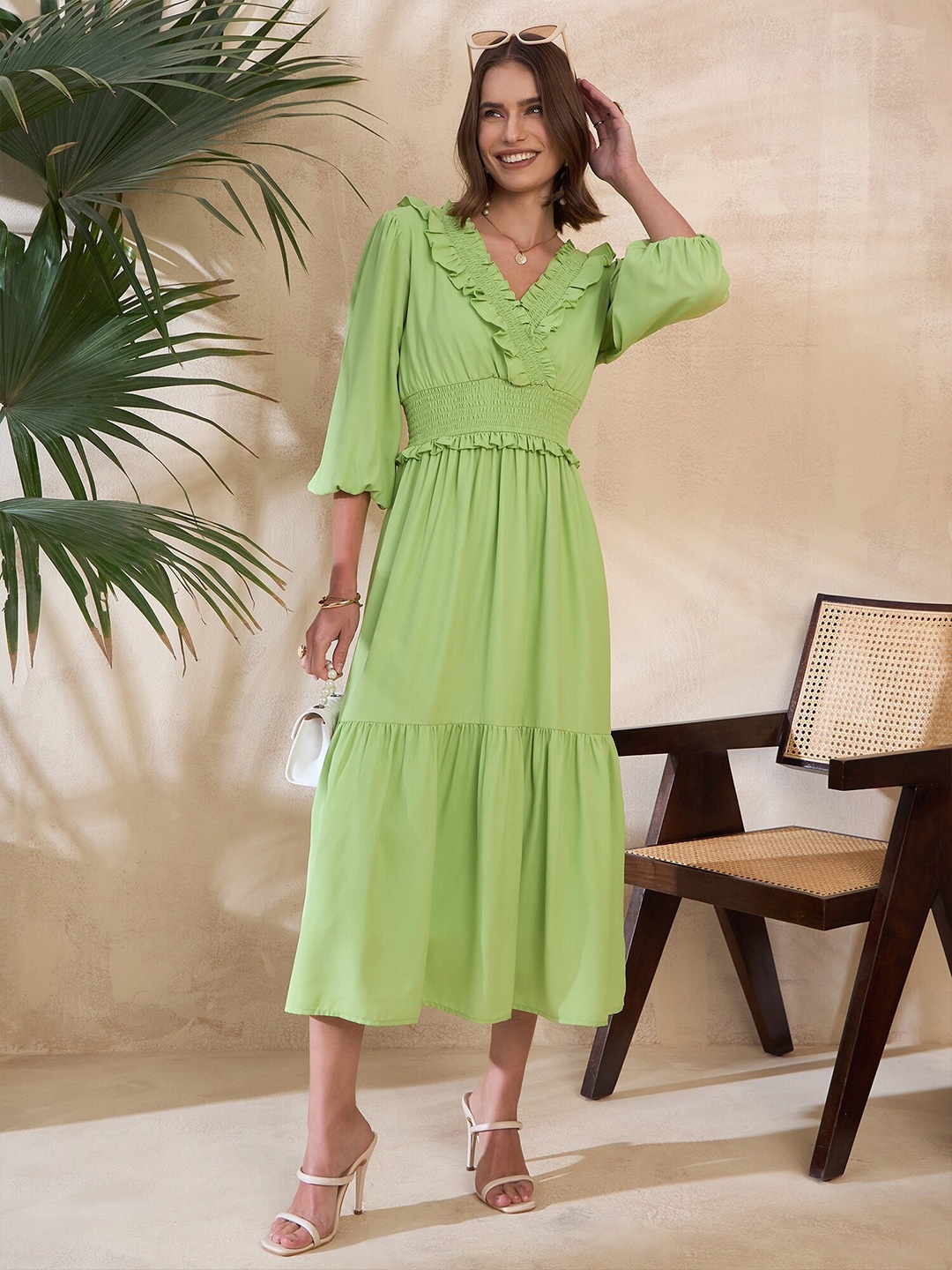 

KASSUALLY Ruffled A-Line Midi Dress, Green