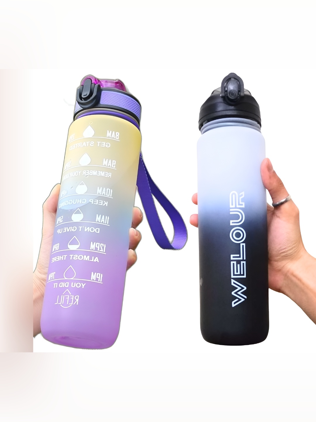 

WELOUR Purple 2 Pieces Plastic Printed Water Bottles 1 ltr Each