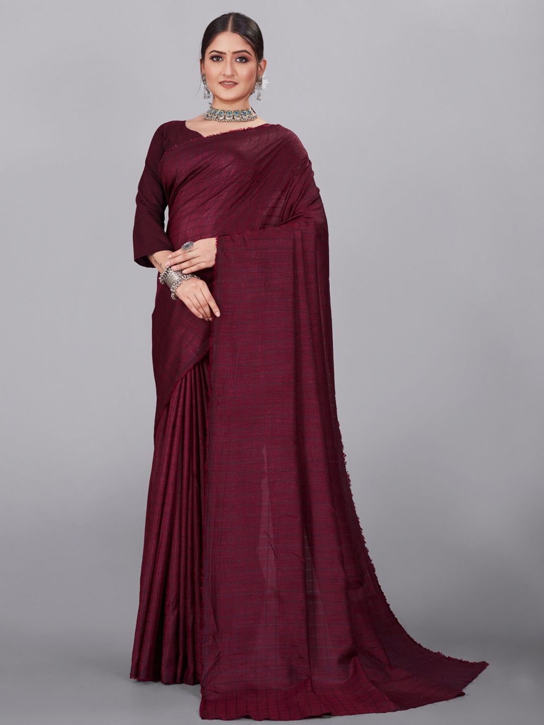 

Sitanjali Checked Pure Georgette Saree, Maroon