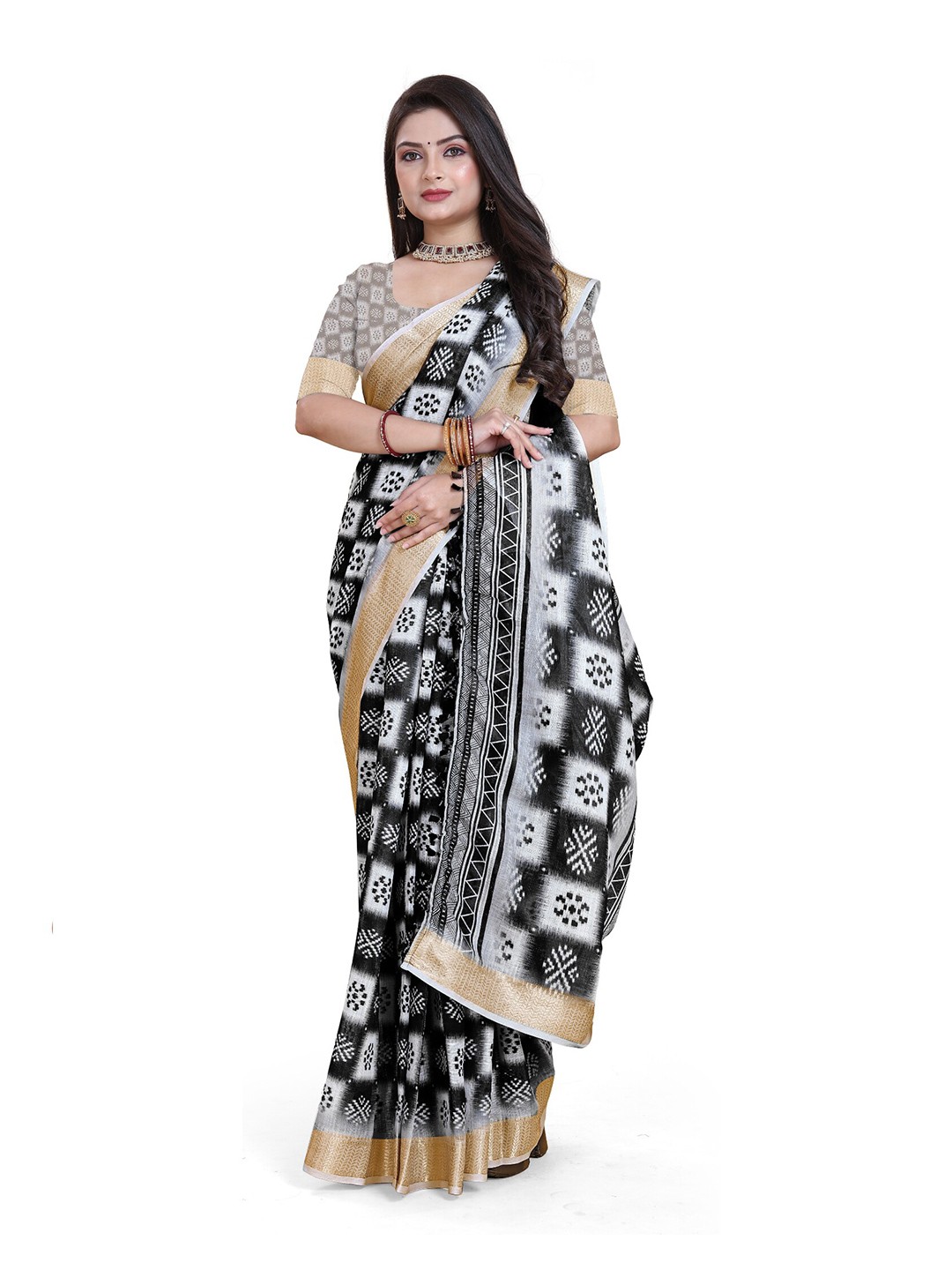 

Sitanjali Ethnic Motifs Printed Chanderi Saree, Black