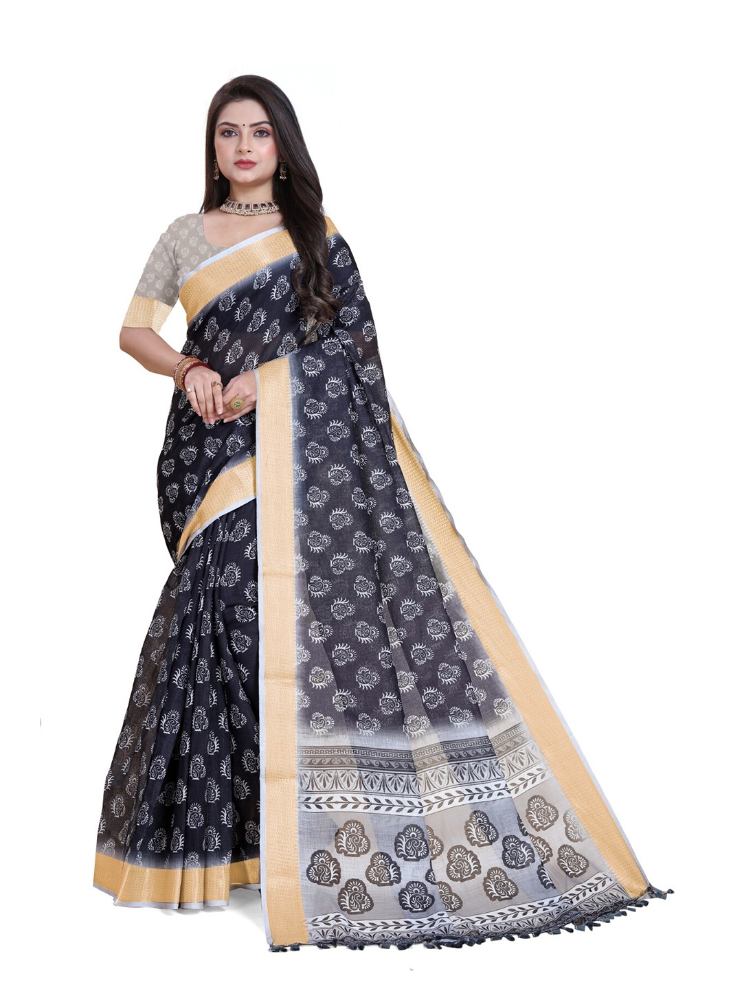 

Sitanjali Ethnic Motifs Zari Chanderi Saree, Black