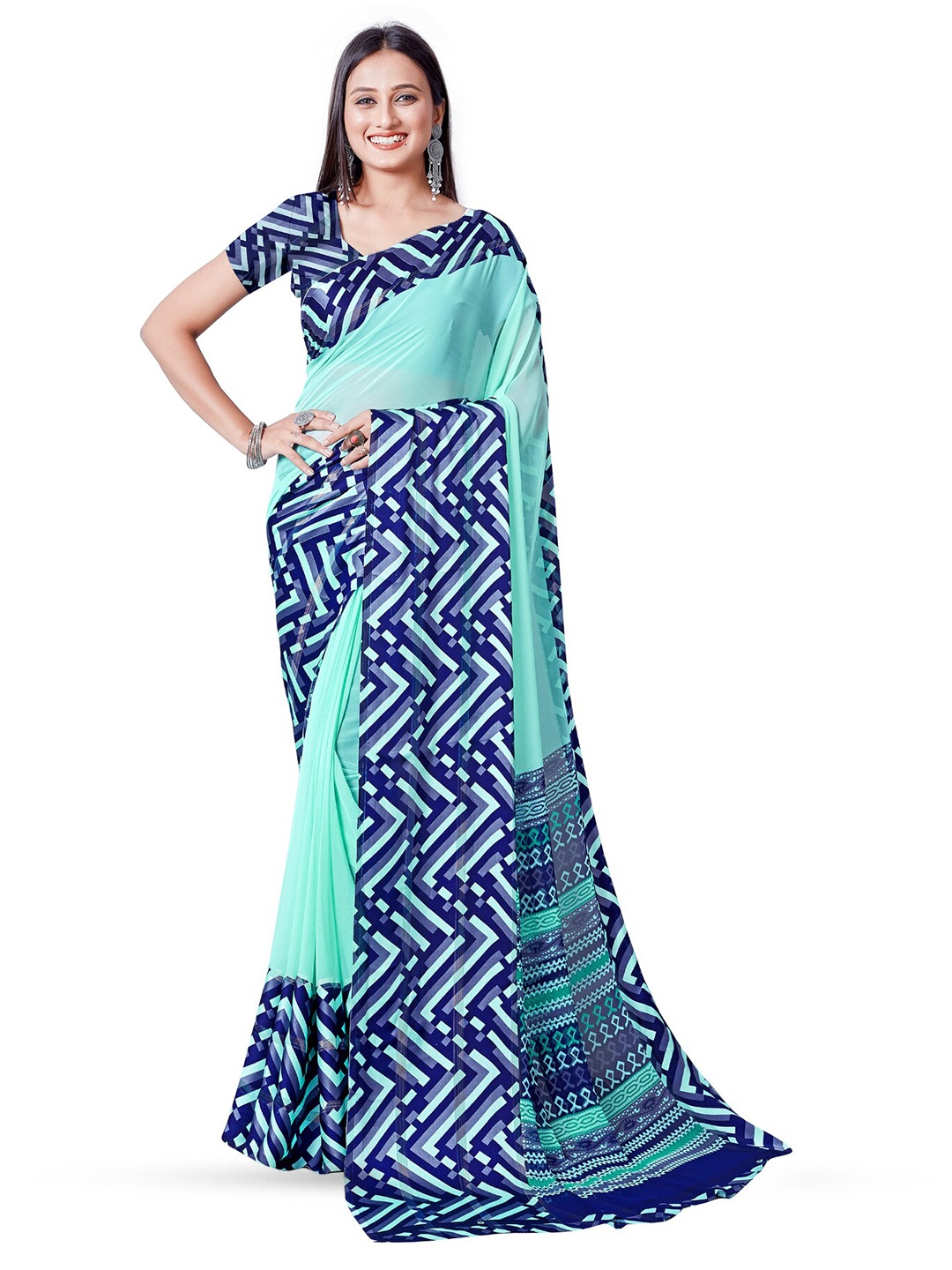 

Sitanjali Geometric Printed Saree, Blue