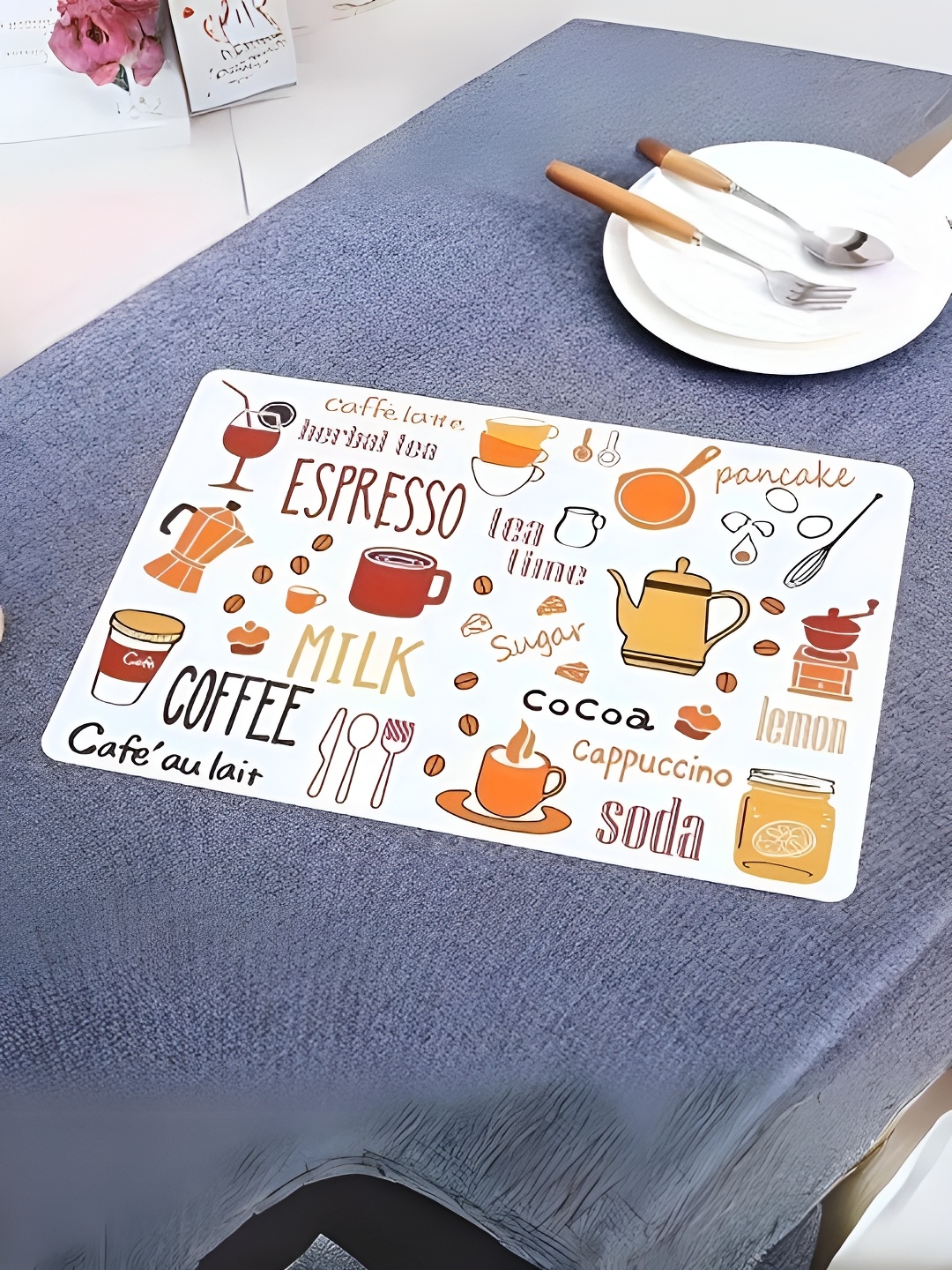 

UniKart White & Yellow 8 Pieces Printed Anti-Slip Rectangle Table Placemats