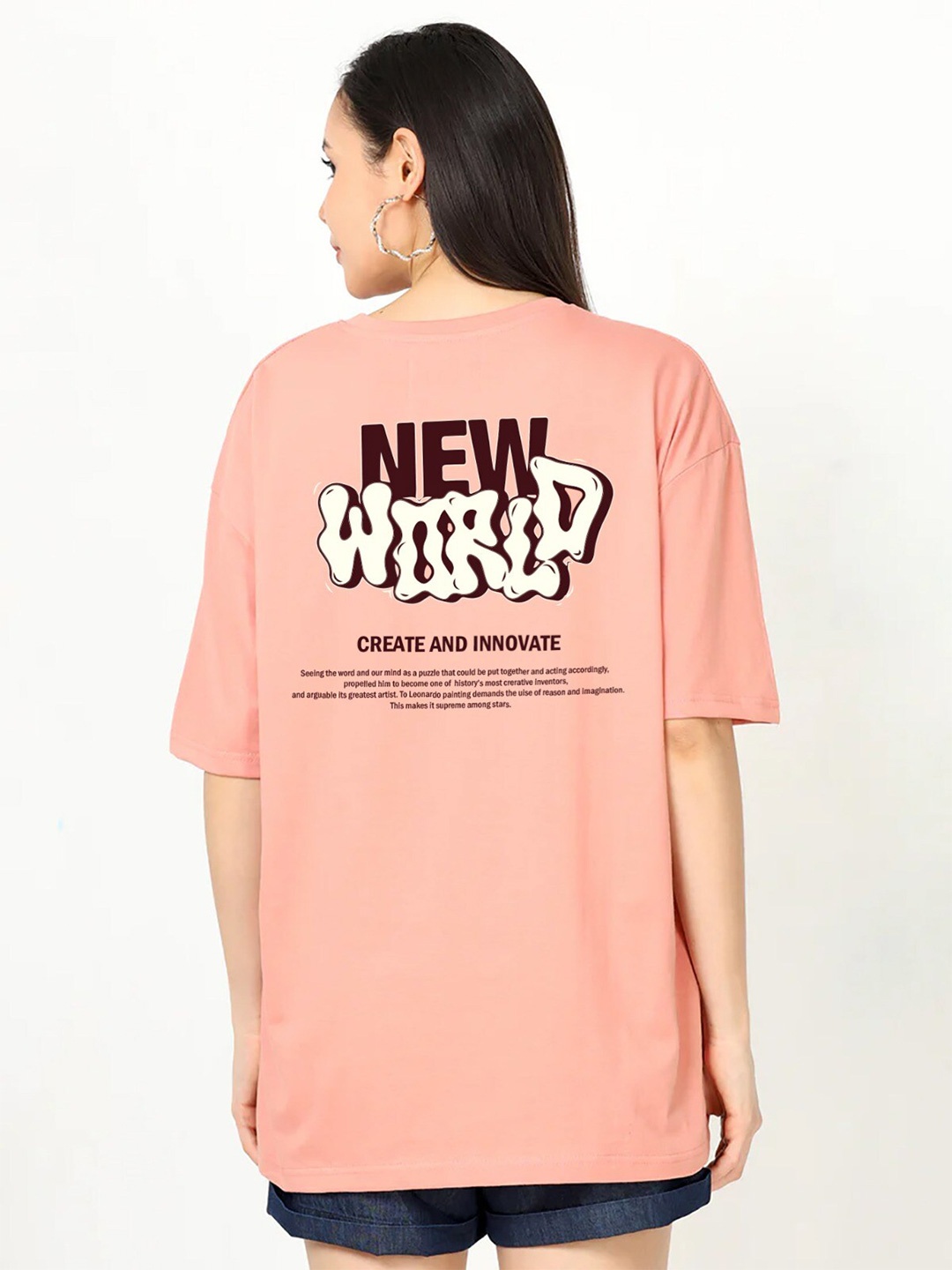 

MISCHIEF MONKEY Printed Round Neck Short Sleeves Cotton T-shirt, Peach