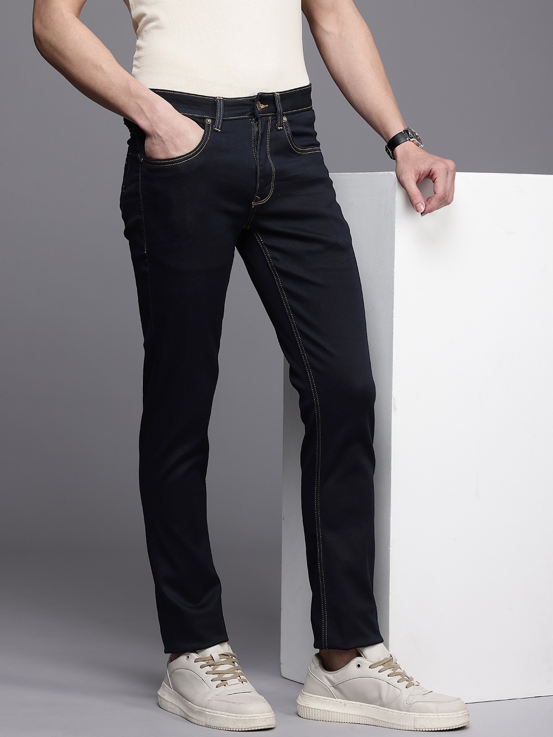 

Louis Philippe Jeans Men Slim Fit Stretchable Jeans, Navy blue