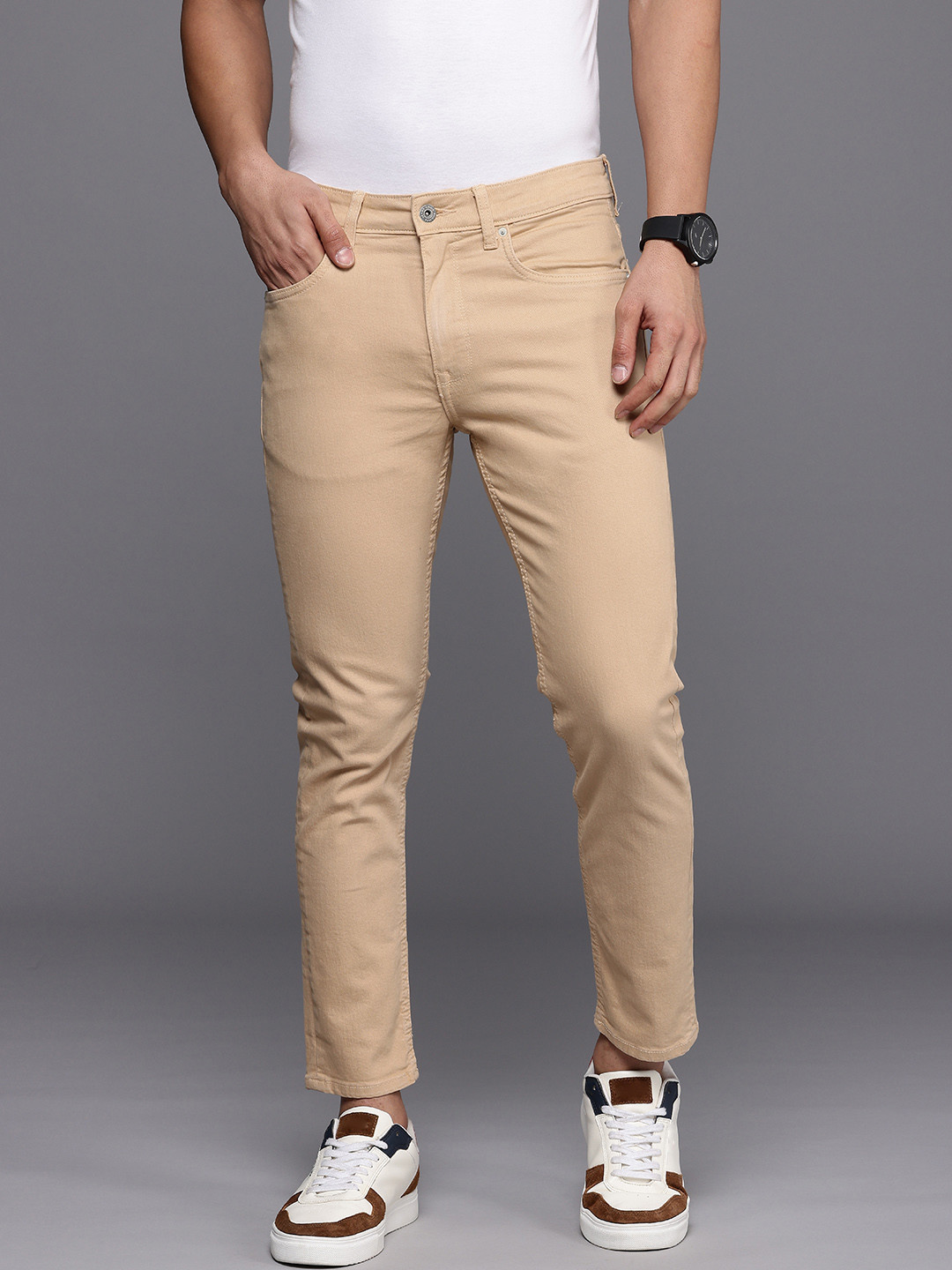 

Louis Philippe Jeans Men Smart Slim Fit Stretchable Jeans, Khaki