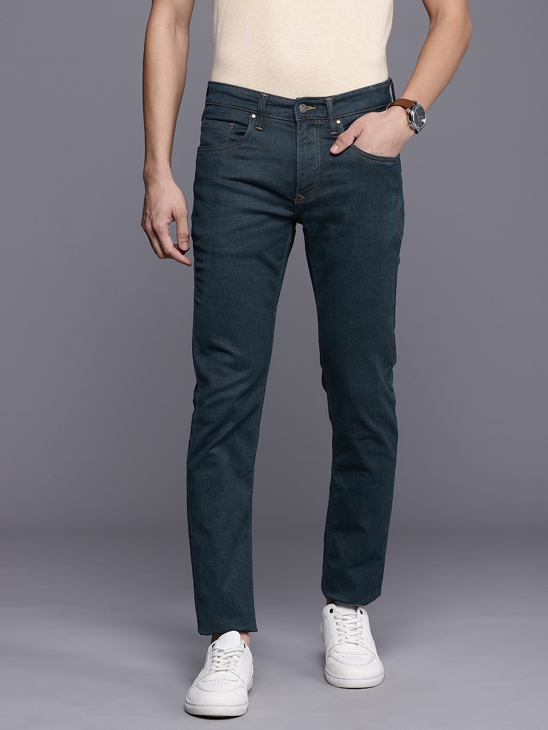 

Louis Philippe Jeans Men Slim Fit Stretchable Jeans, Navy blue