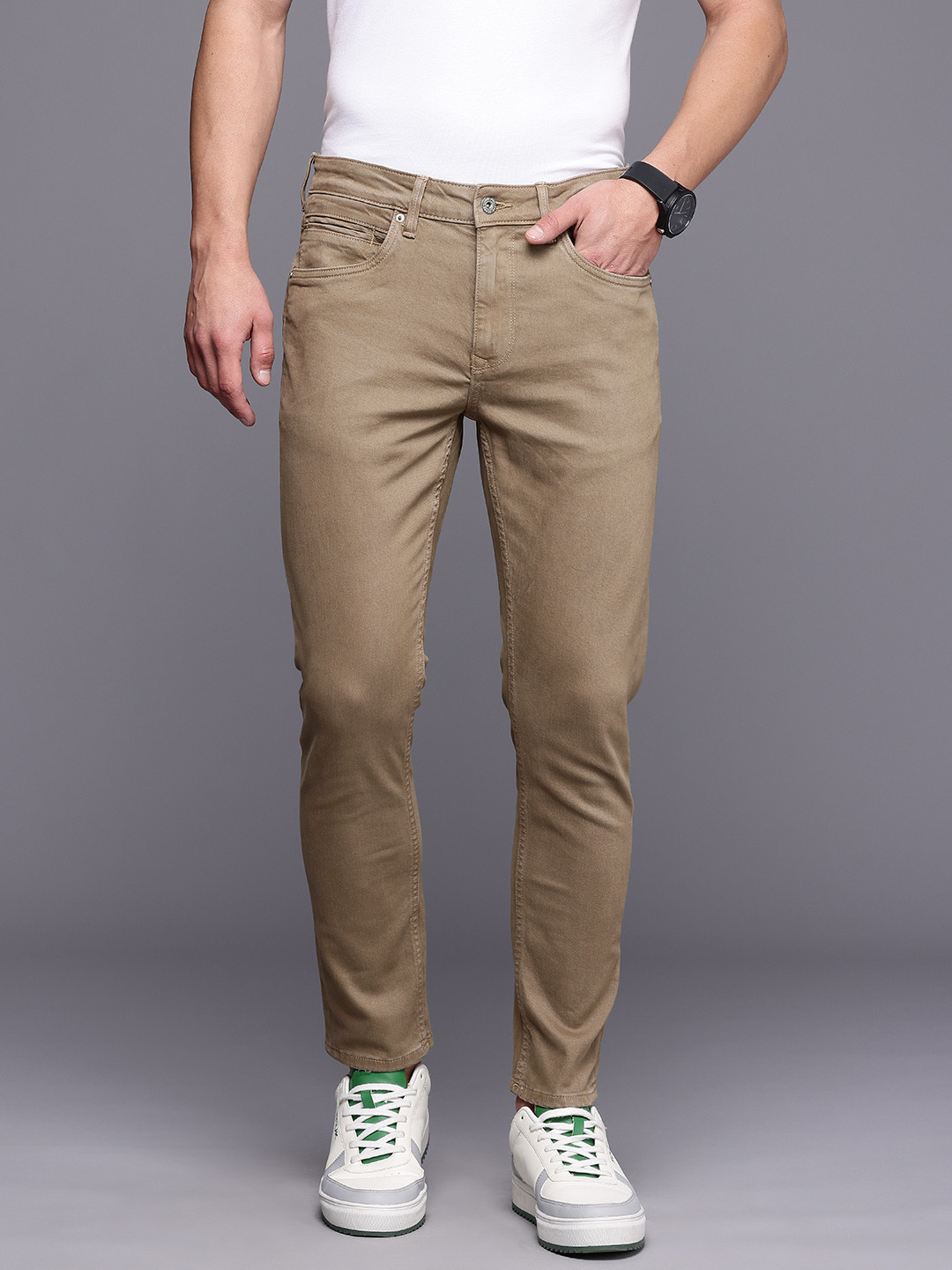 

Louis Philippe Jeans Men Smart Slim Fit Stretchable Jeans, Khaki