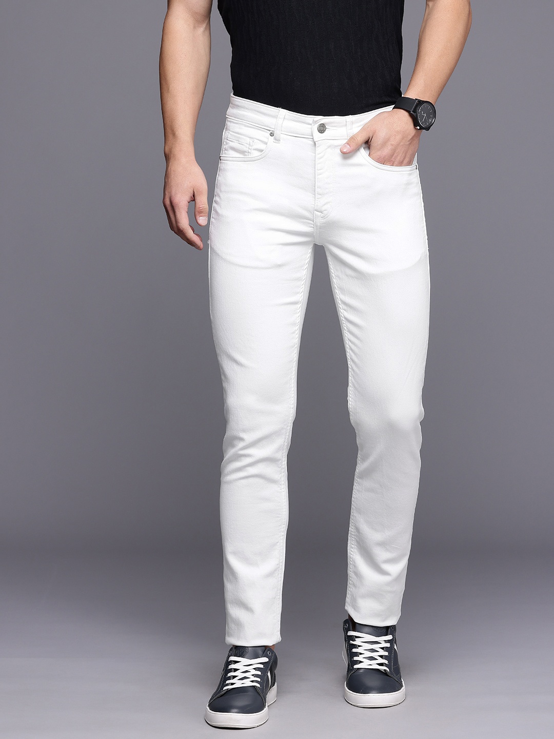 

Louis Philippe Jeans Men Slim Fit Matt Low-Rise Stretchable Jeans, White