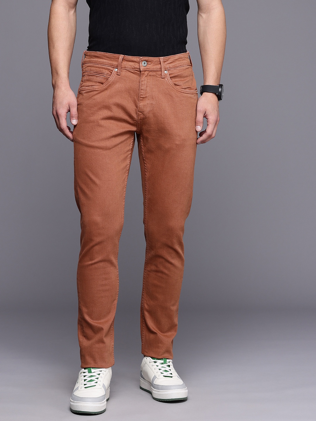 

Louis Philippe Jeans Men Slim Tapered Fit Low-Rise Stretchable Jeans, Rust