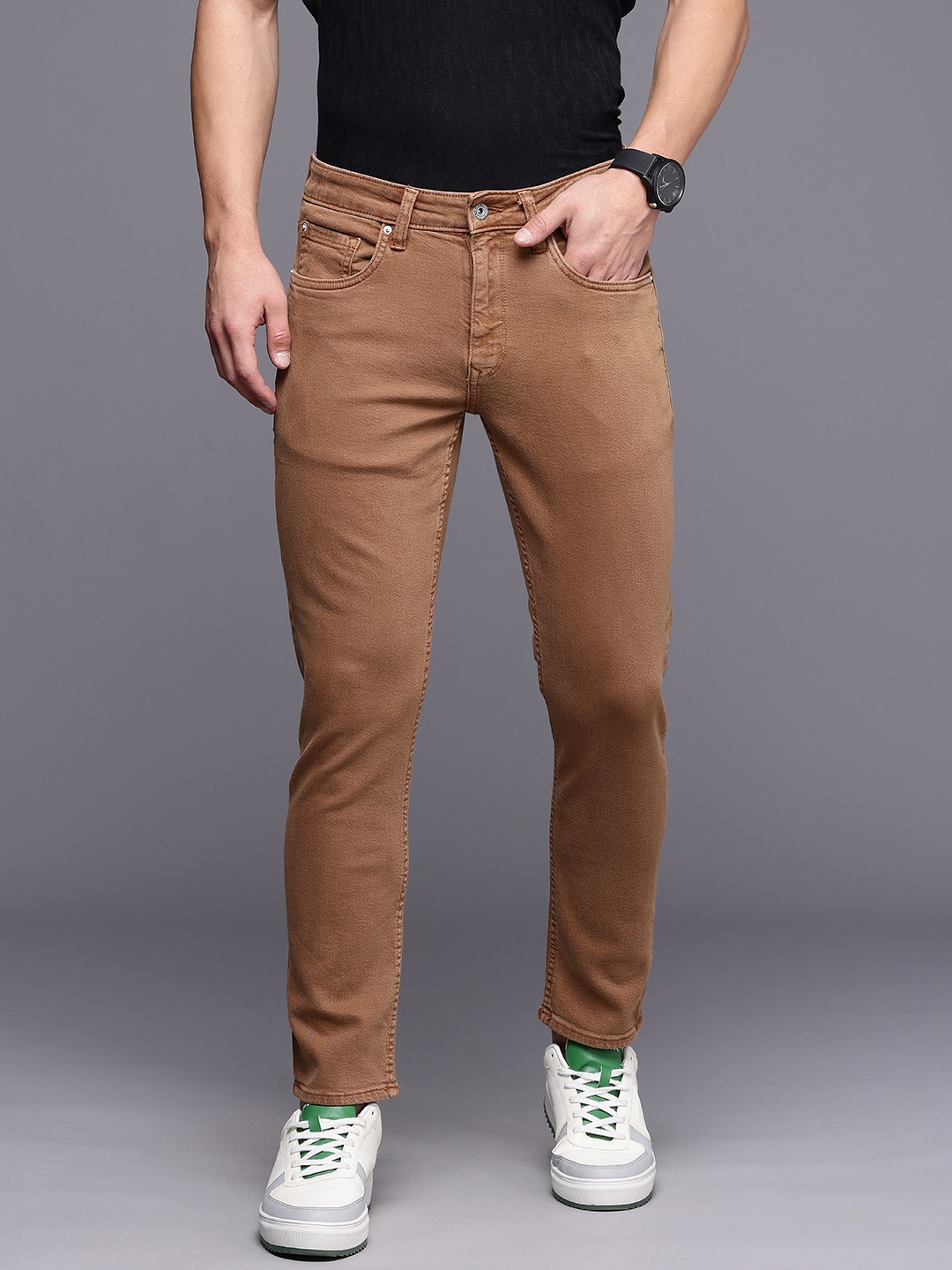 

Louis Philippe Jeans Men Smart Slim Fit Low-Rise Light Fade Stretchable Jeans, Rust