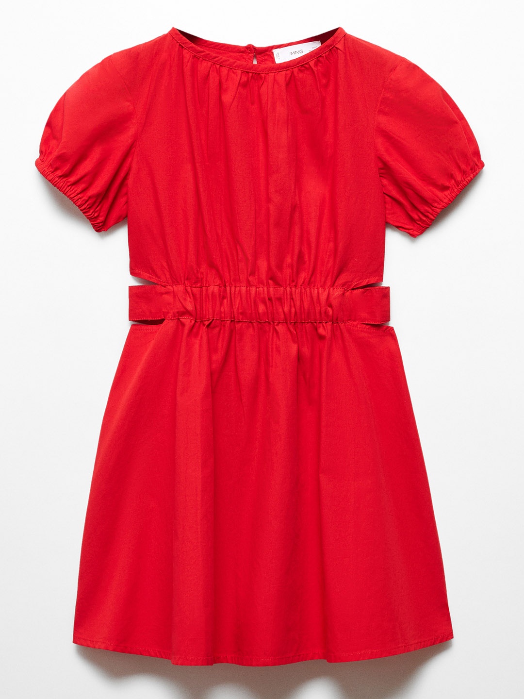 

Mango Kids Girls Cotton Puff Sleeve A-Line Dress, Red
